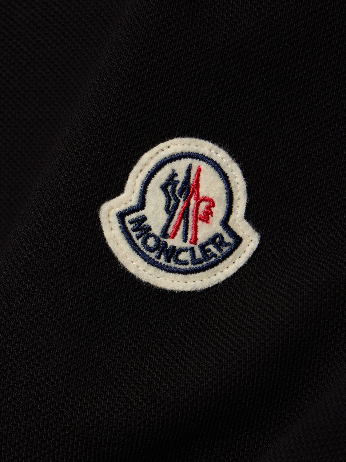 Shop Moncler Logo Cotton Piquet Polo Shirt In Black