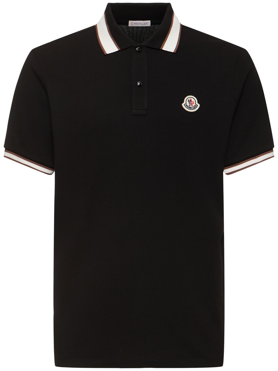 Shop Moncler Logo Cotton Piquet Polo Shirt In Black