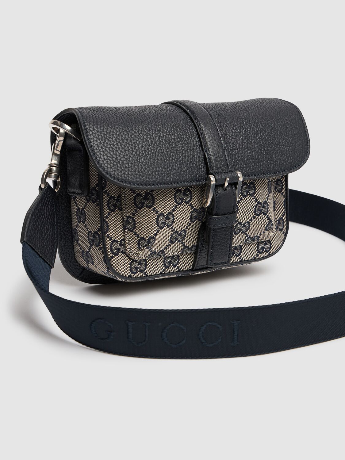 Shop Gucci Gg Super Mini Crossbody Bag In Beige/blue