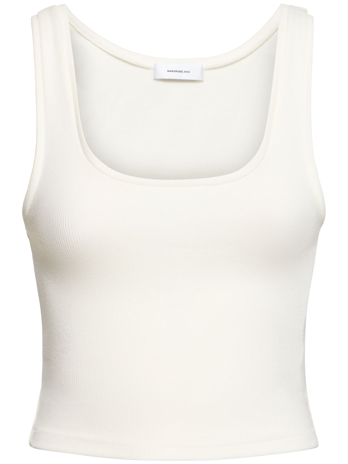 Wardrobe.nyc Crop Stretch Cotton Jersey Tank Top In Off White