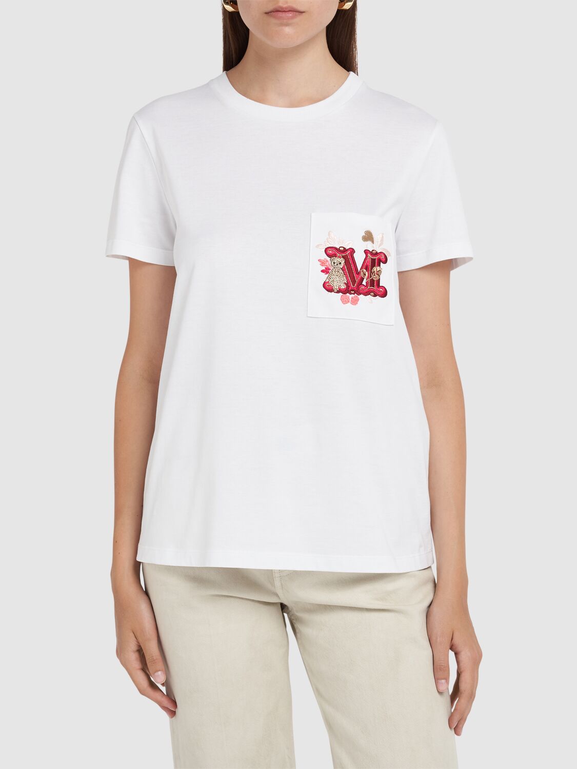 MAX MARA NUNZIO EMBELLISHED POCKET JERSEY T-SHIRT 