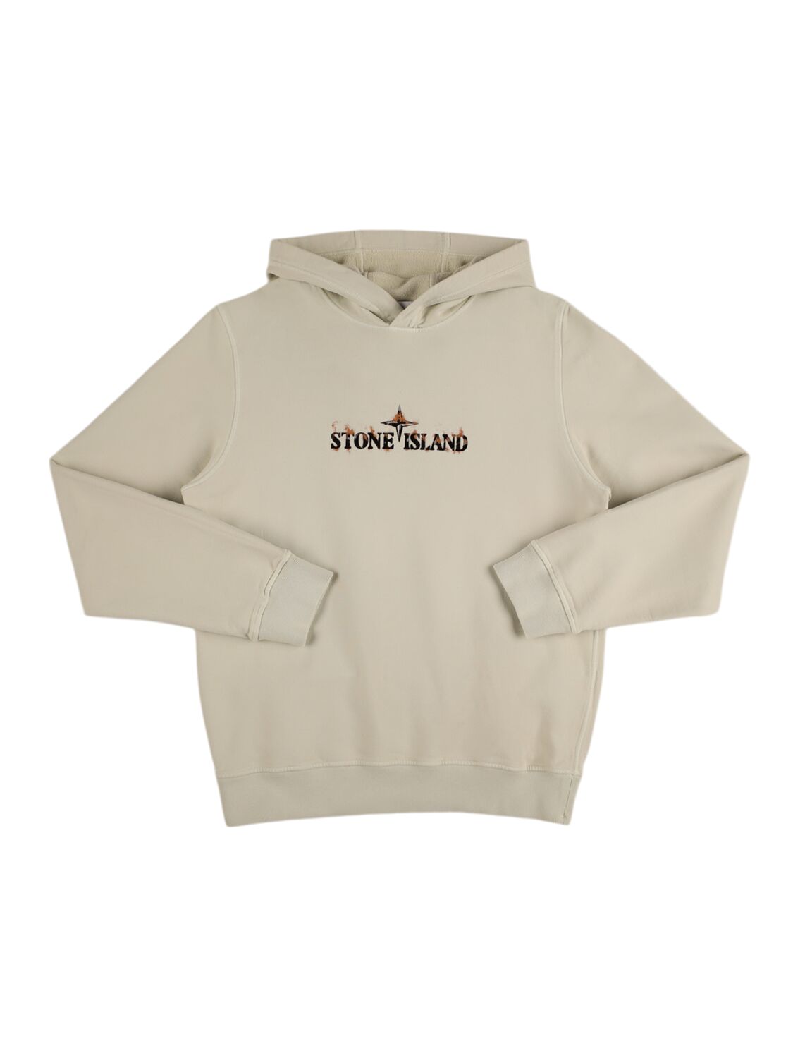 Stone Island Junior Embroidered Logo Organic Cotton Hoodie In 白色