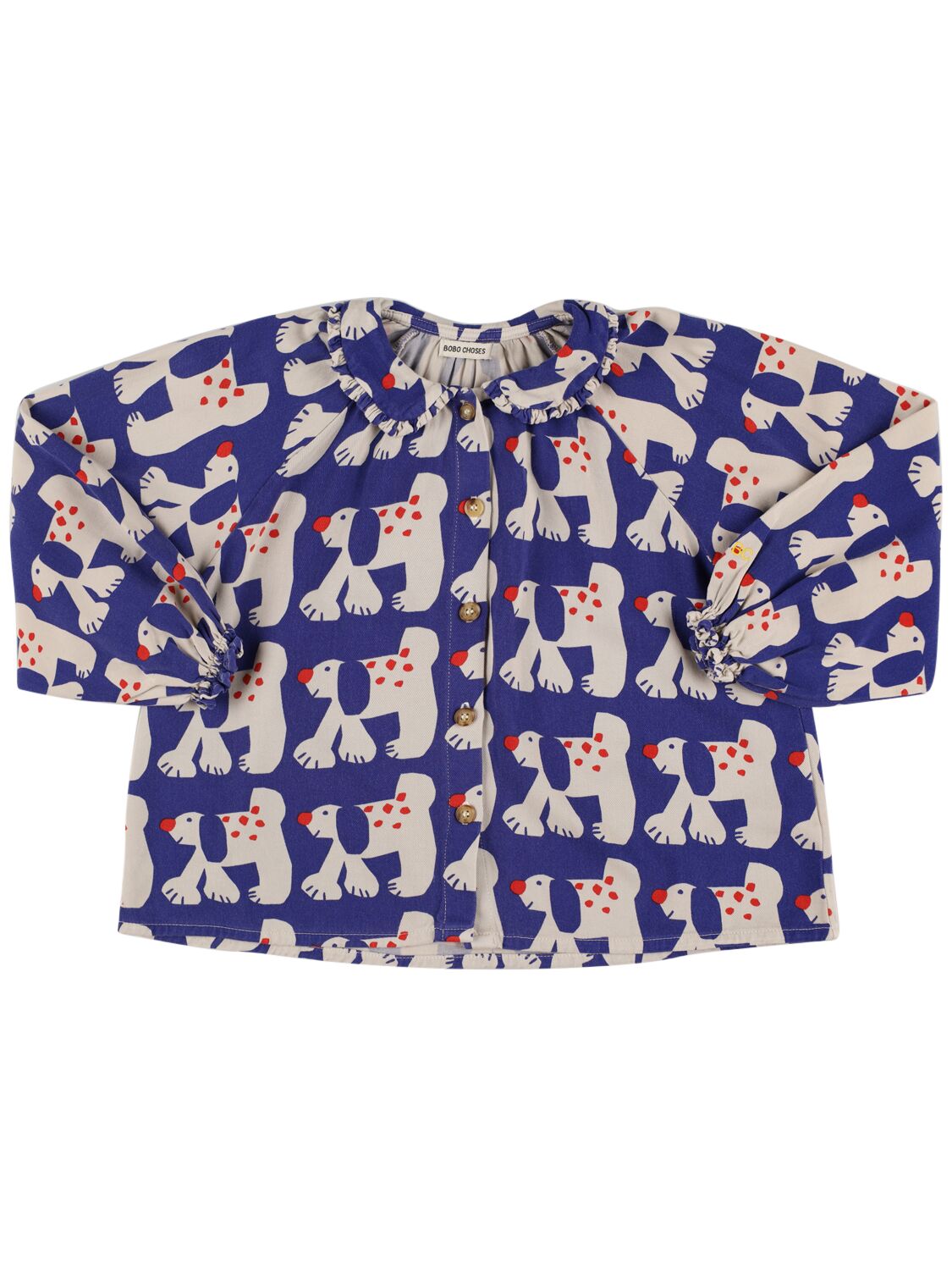 Bobo Choses Babies' Dog Print Viscose Blend Poplin Shirt In 白色/蓝色