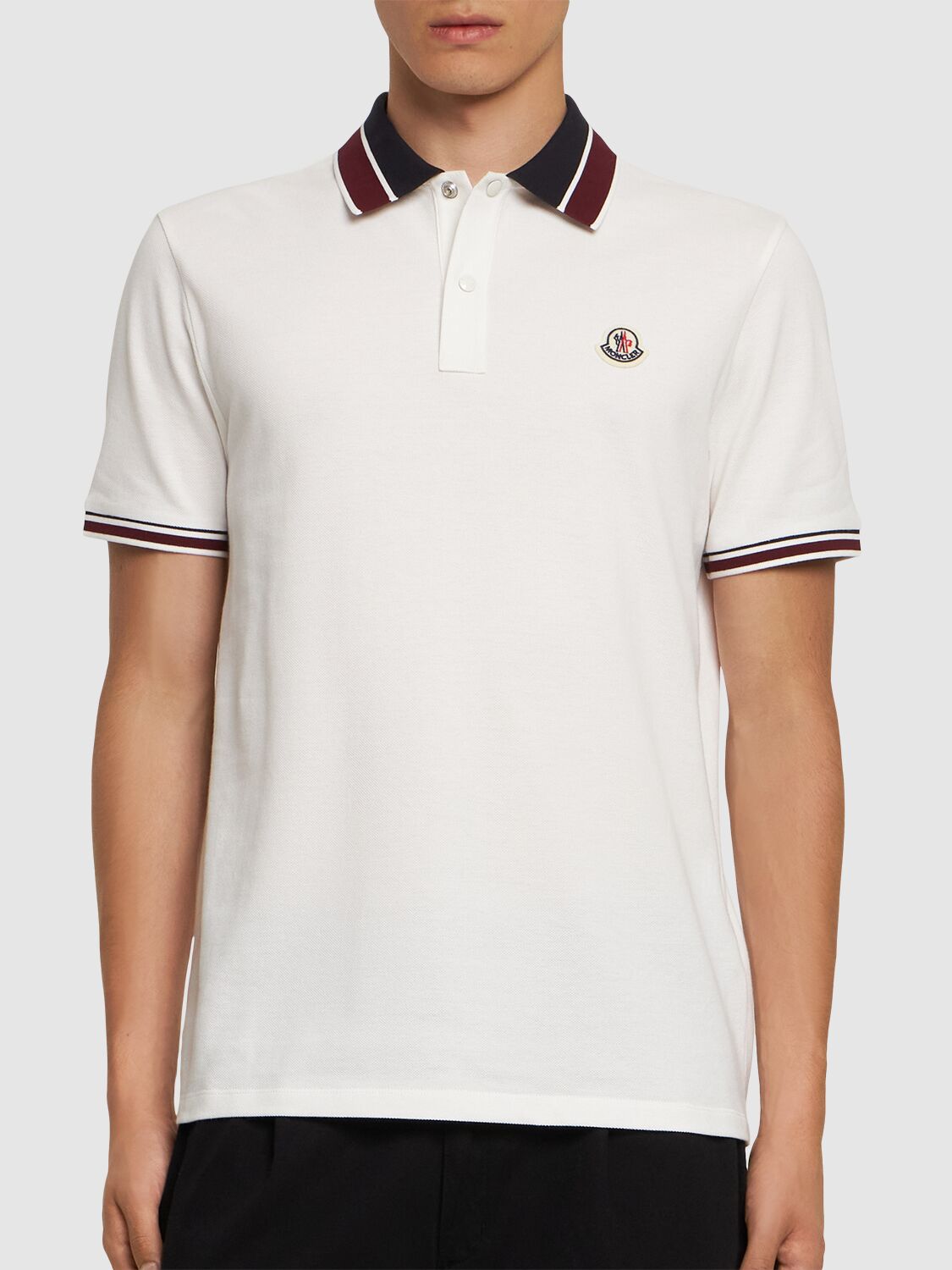 Shop Moncler Logo Cotton Piquet Polo Shirt In Silk White