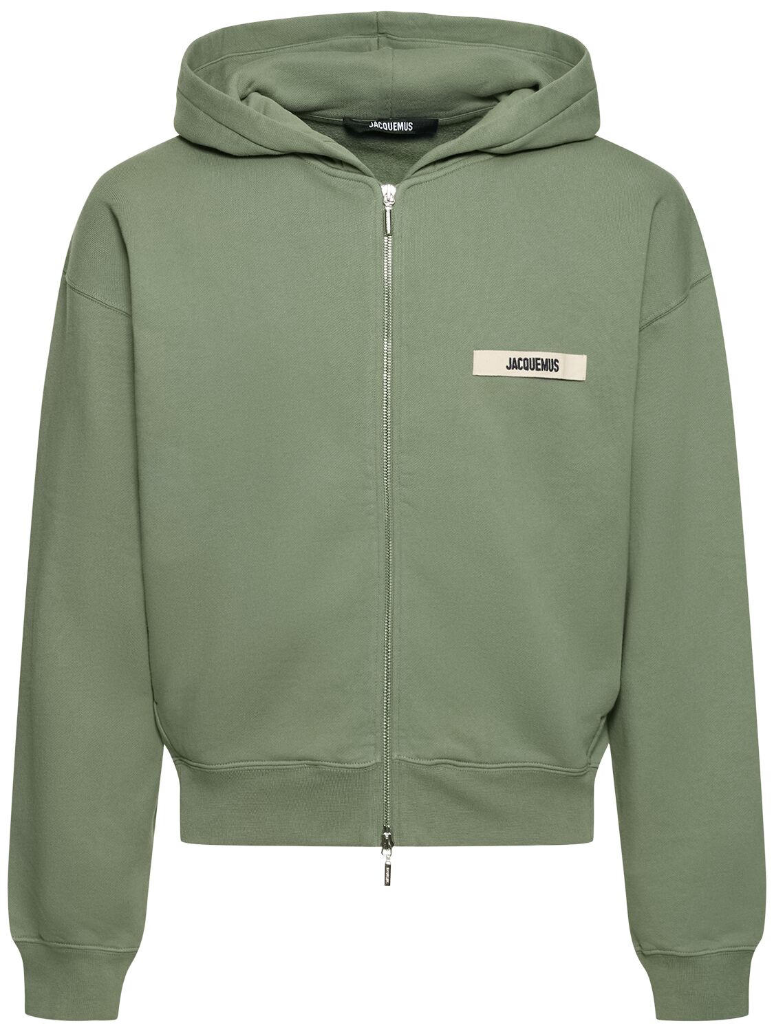 Shop Jacquemus Le Hoodie Gros Grain Zip-up Sweatshirt In Light Green