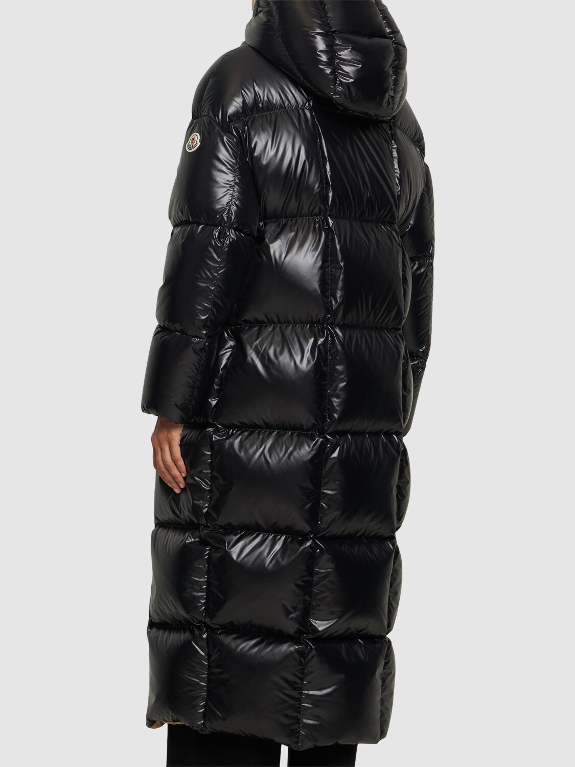 Shop Moncler Parnaiba Nylon Laqué Long Down Jacket In Black