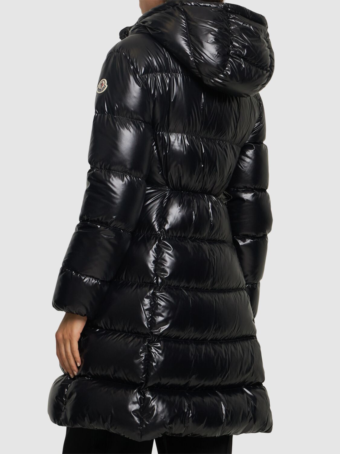 MONCLER BELLEVUE NYLON LAQUÈ DOWN LONG  JACKET 