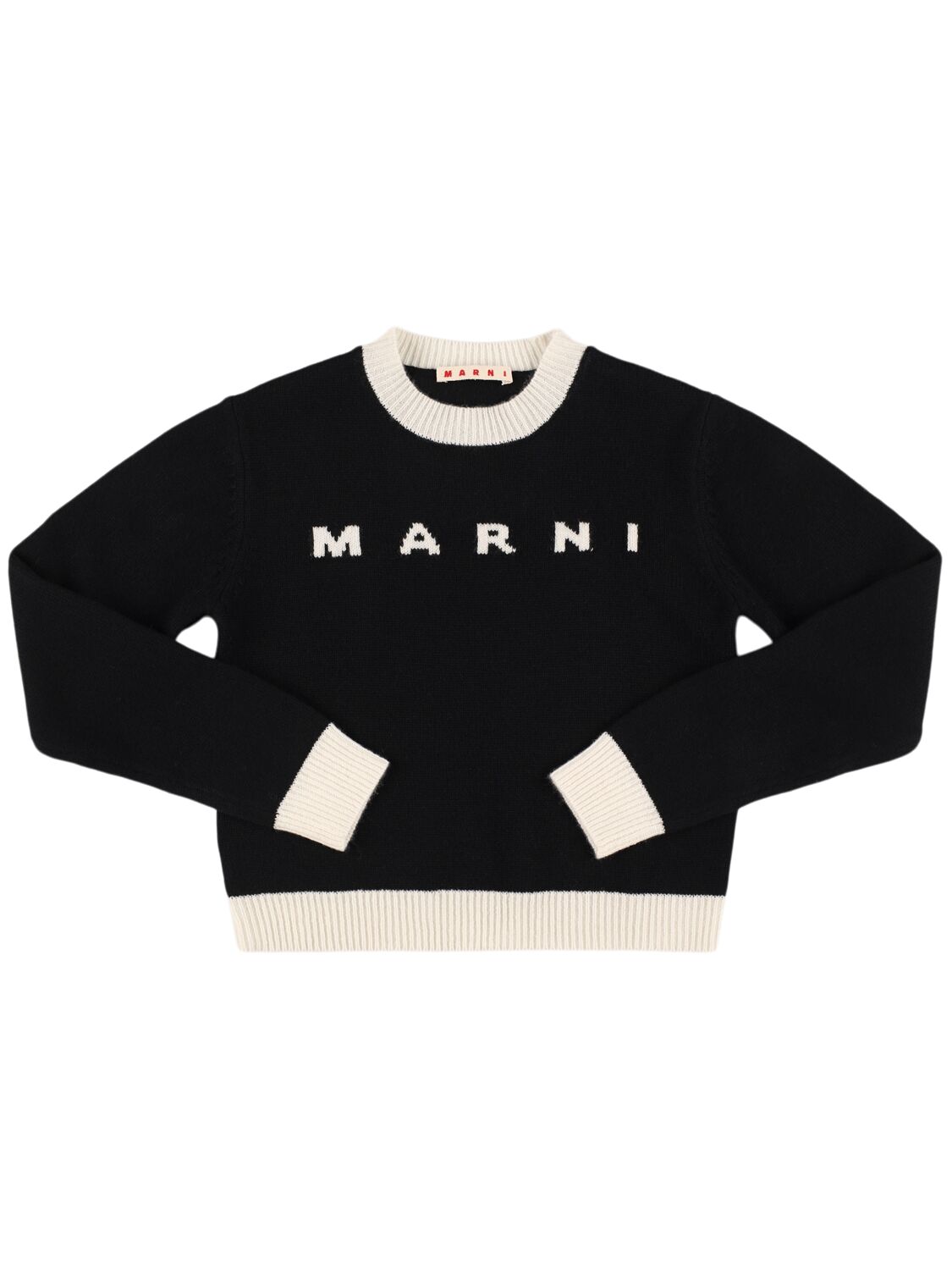 Marni Junior Wool Blend Knit Logo Sweater In Black