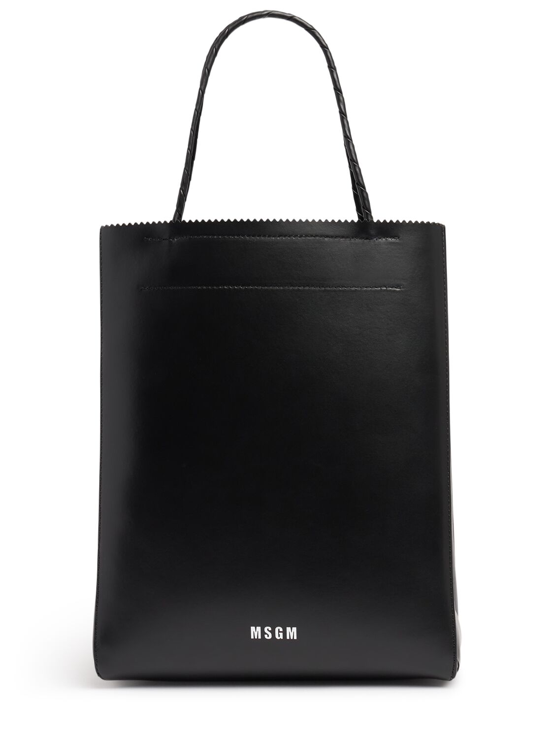 Msgm Medium Matte Shopping Leather Bag In Black