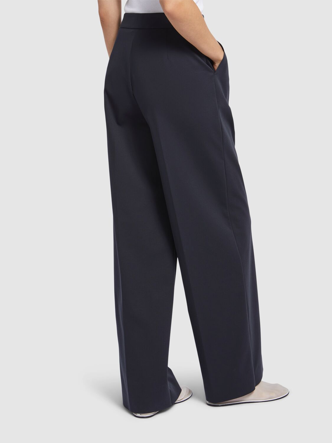パンツ MAX MARA MIDNIGHT BLUE STRETCH COTTON ORCHE WIDE-LEG PANT Max Mara Midnight Blue Stretch Cotton Orche Wide-leg Pant