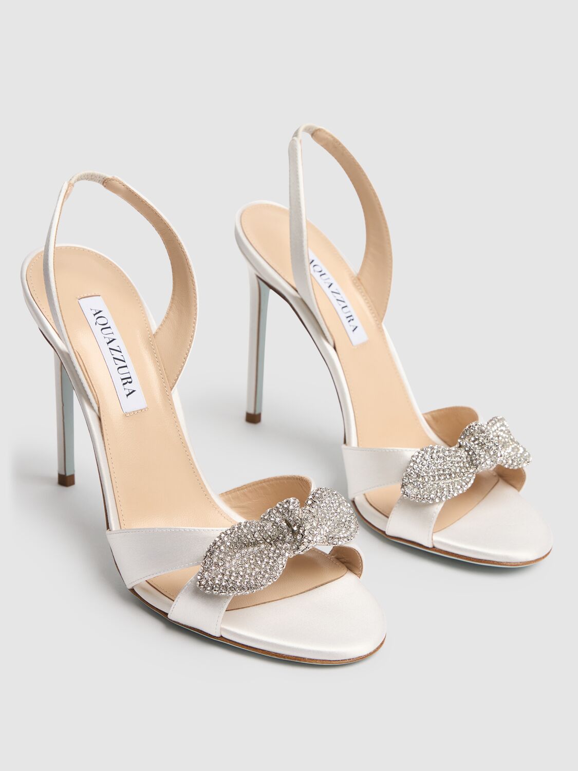 Shop Aquazzura 105mm Very Bow Tie Satin Sandals In White