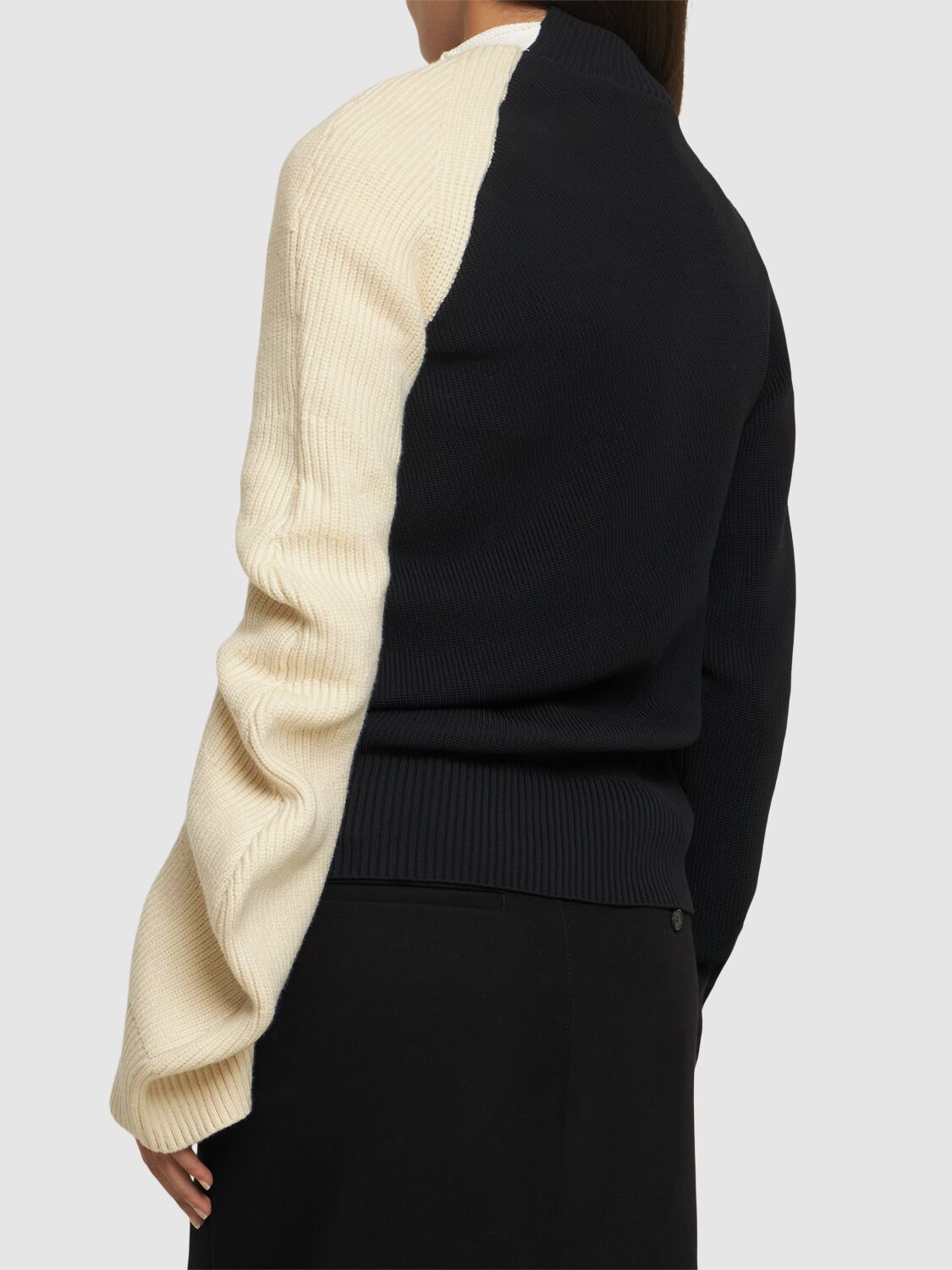 Shop Sacai Knit Bicolor Sweater In Black/white