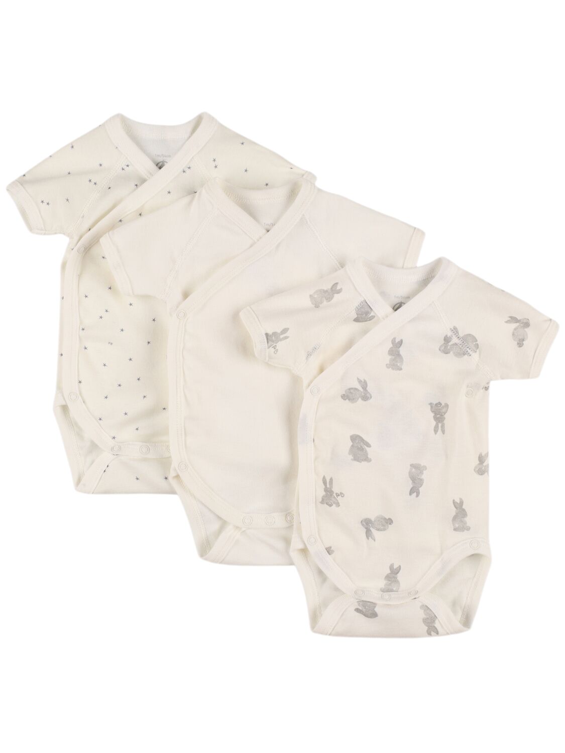 Petit Bateau Set Of 3 Printed Cotton Bodysuits In White