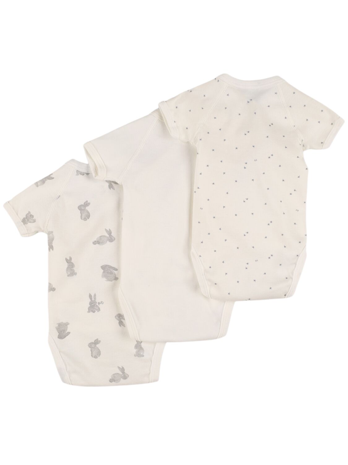 Shop Petit Bateau Set Of 3 Printed Cotton Bodysuits In White