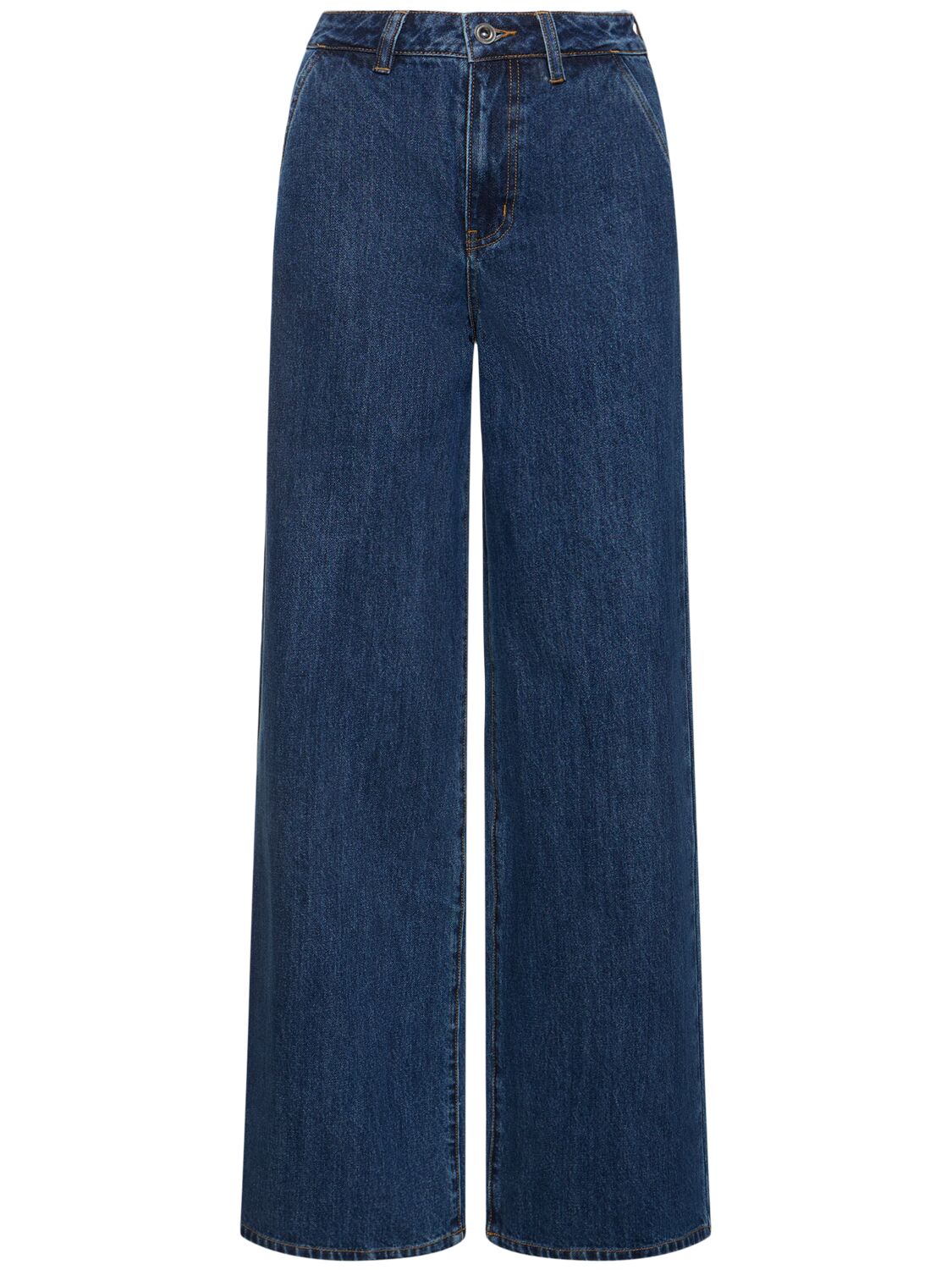 Shop Self-portrait Buttoned Denim Long Jumpsuit In Blue