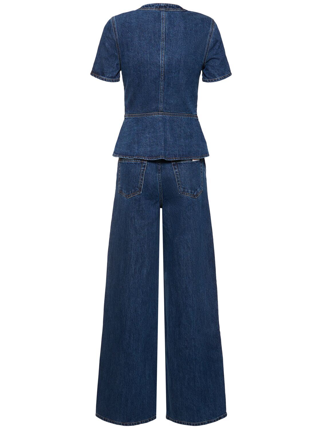 Shop Self-portrait Buttoned Denim Long Jumpsuit In Blue