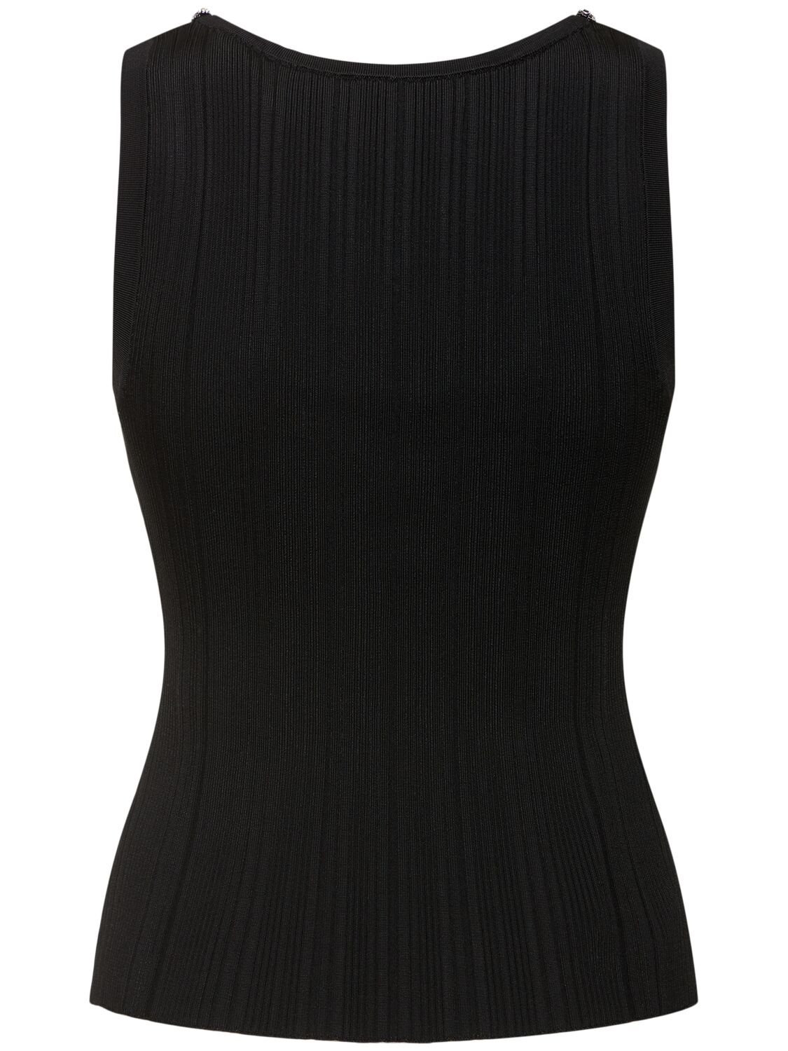 Shop Self-portrait Embellished Viscose Blend Knit Top In Black