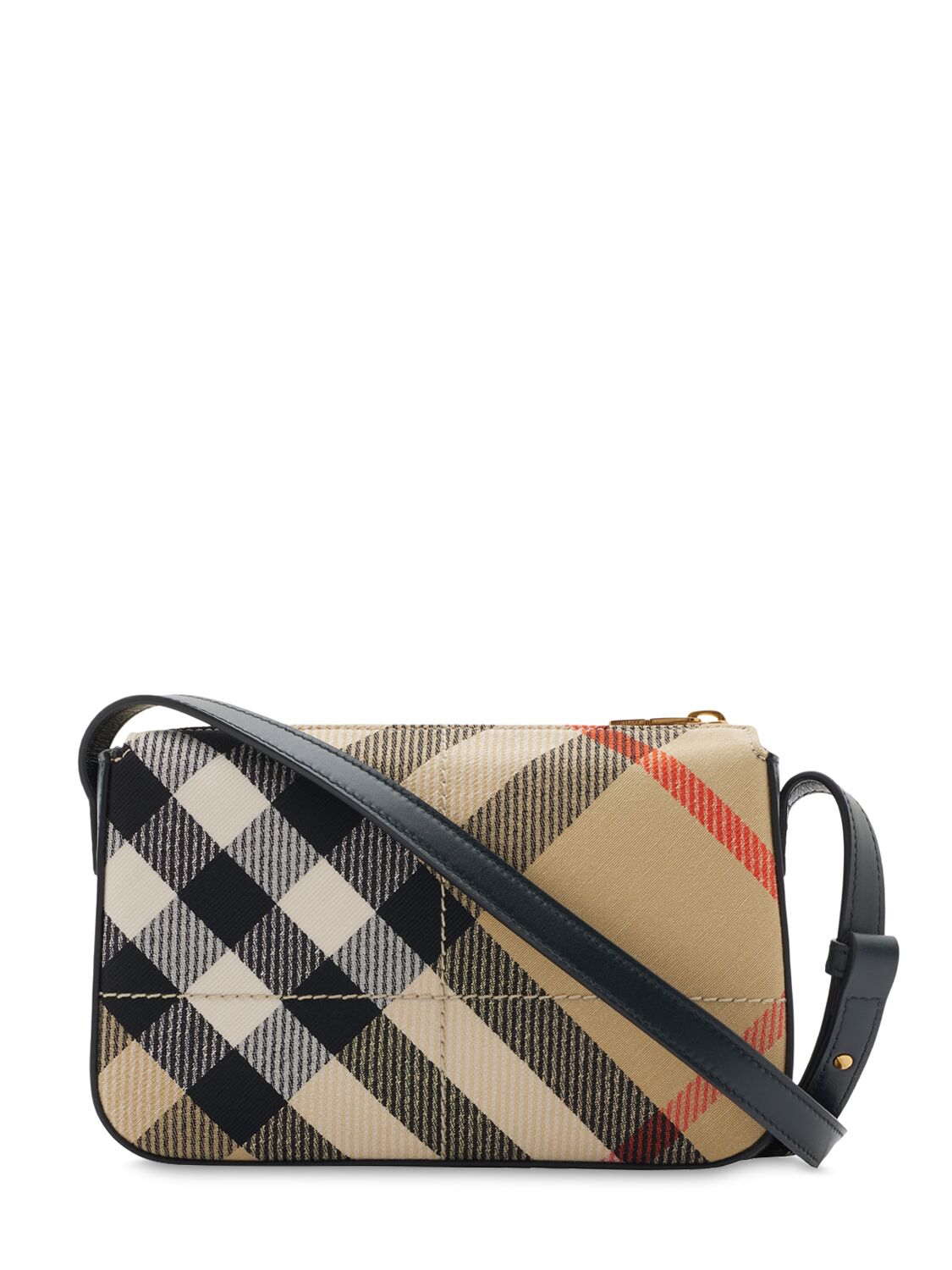 Shop Burberry Snip Madeira Check Jacquard Shoulder Bag In Sand Ip Check