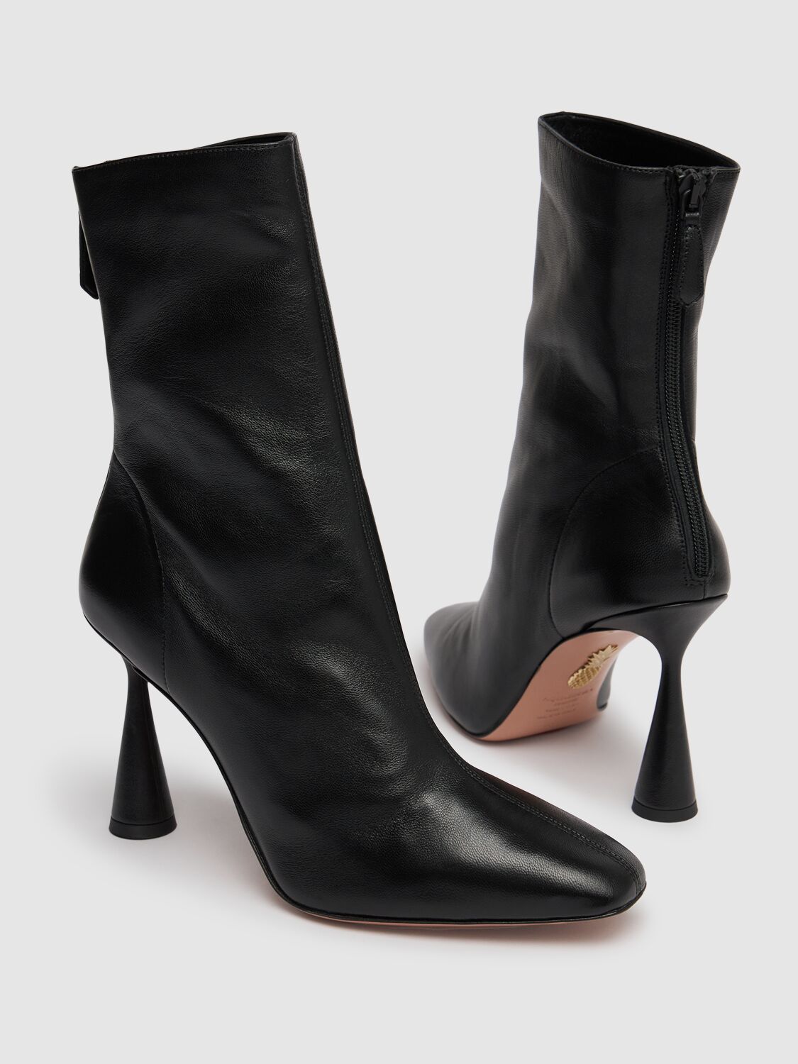 Shop Aquazzura 95mm Amore Leather Ankle Boots In 黑色