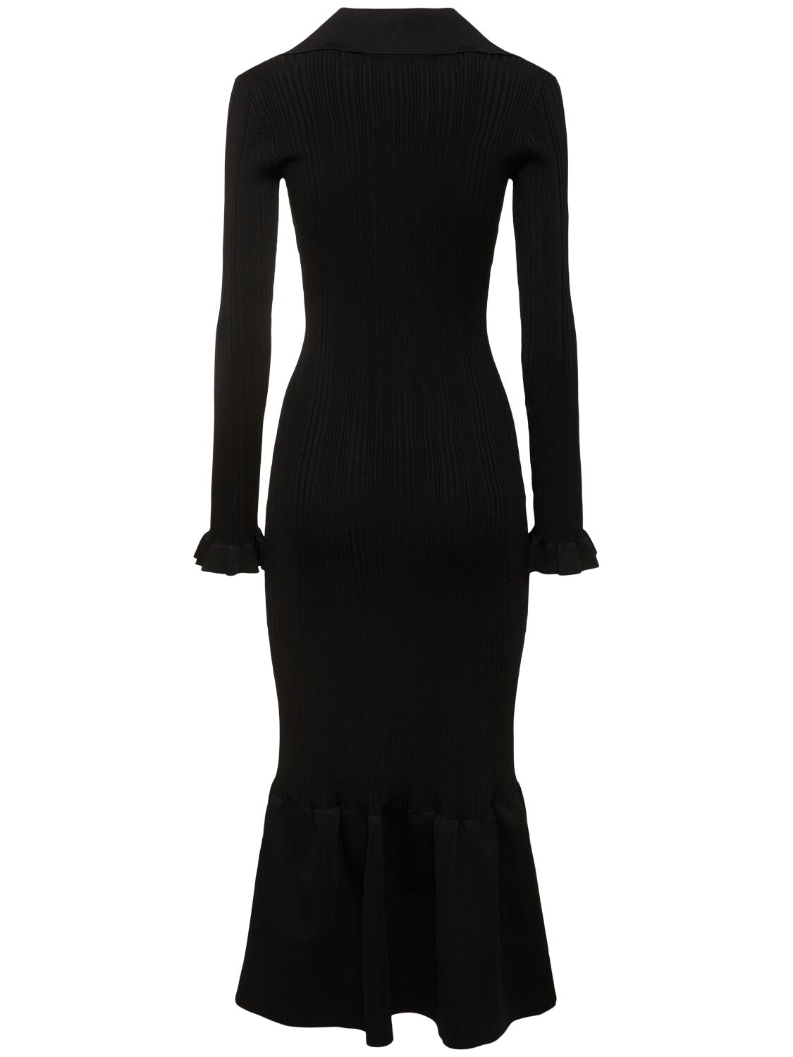 Shop Self-portrait Fluted Rib Knit Midi Dress In Black