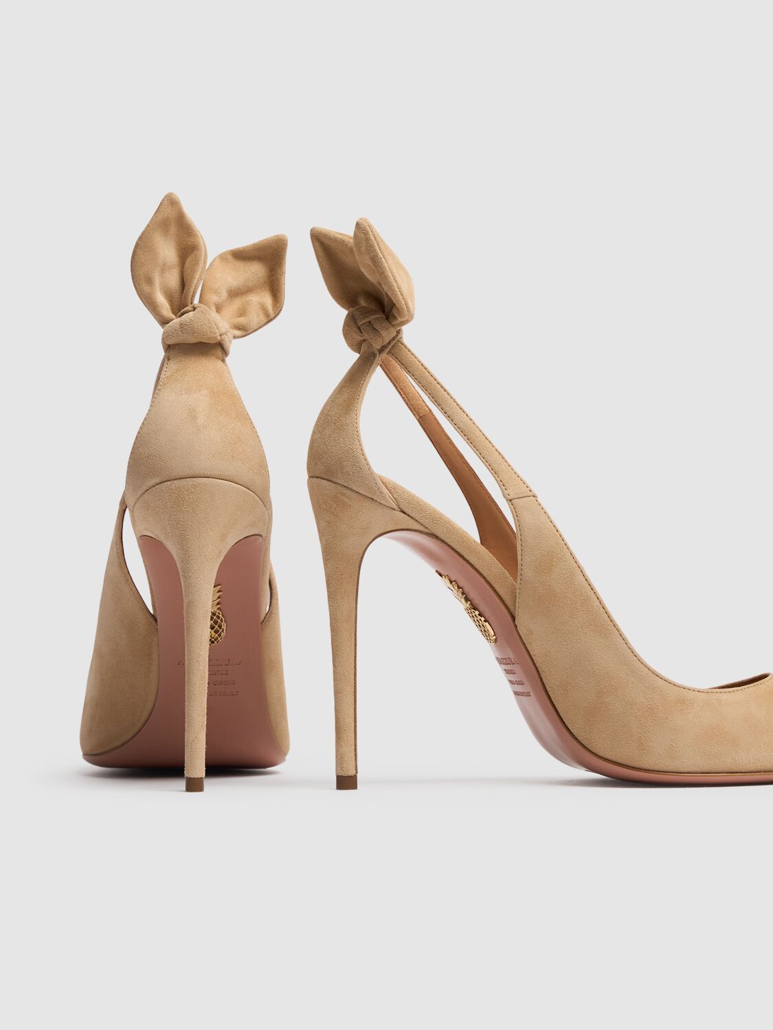 Shop Aquazzura 105mm Bow Tie Suede Pumps In Beige