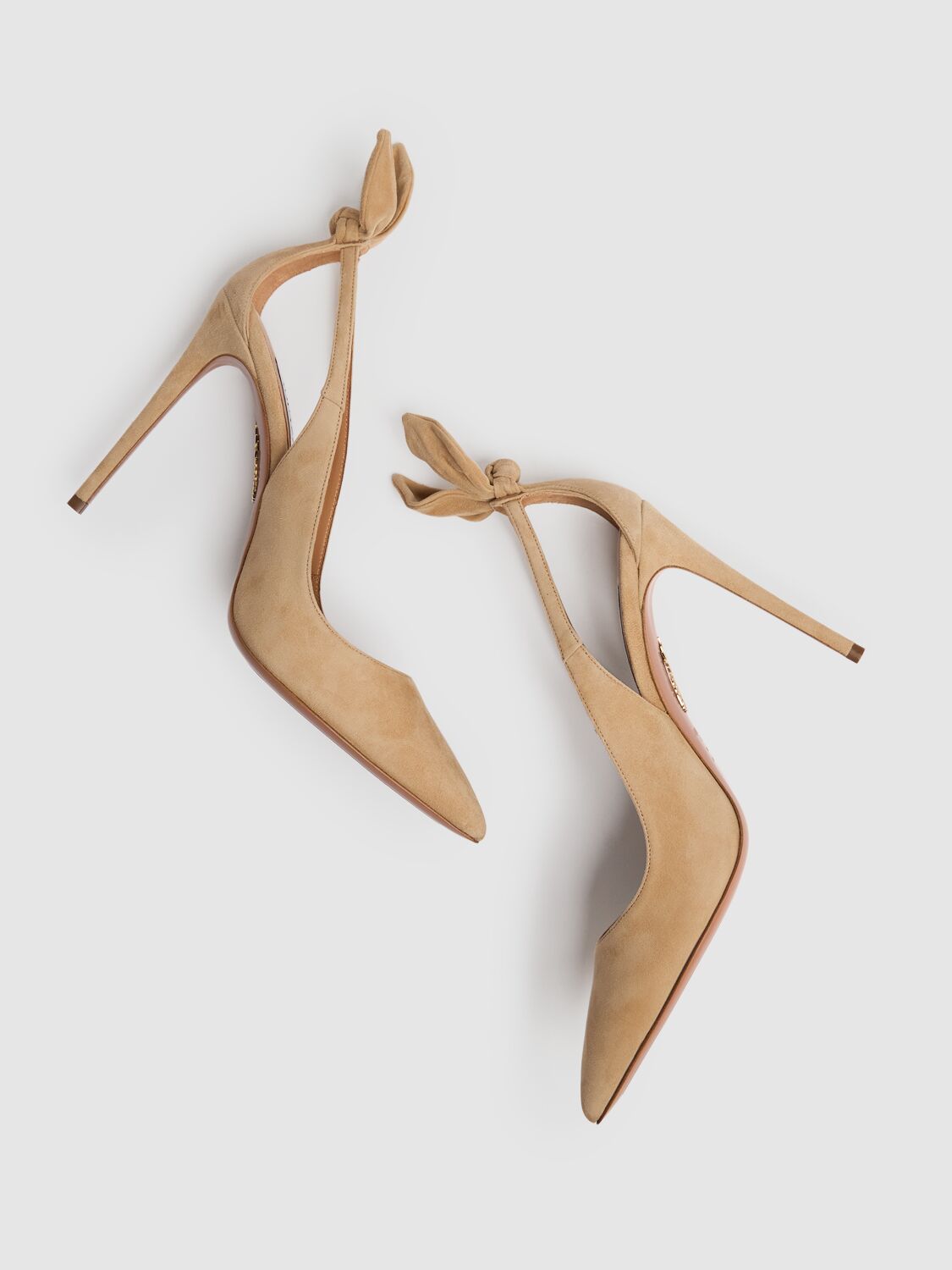 Shop Aquazzura 105mm Bow Tie Suede Pumps In Beige