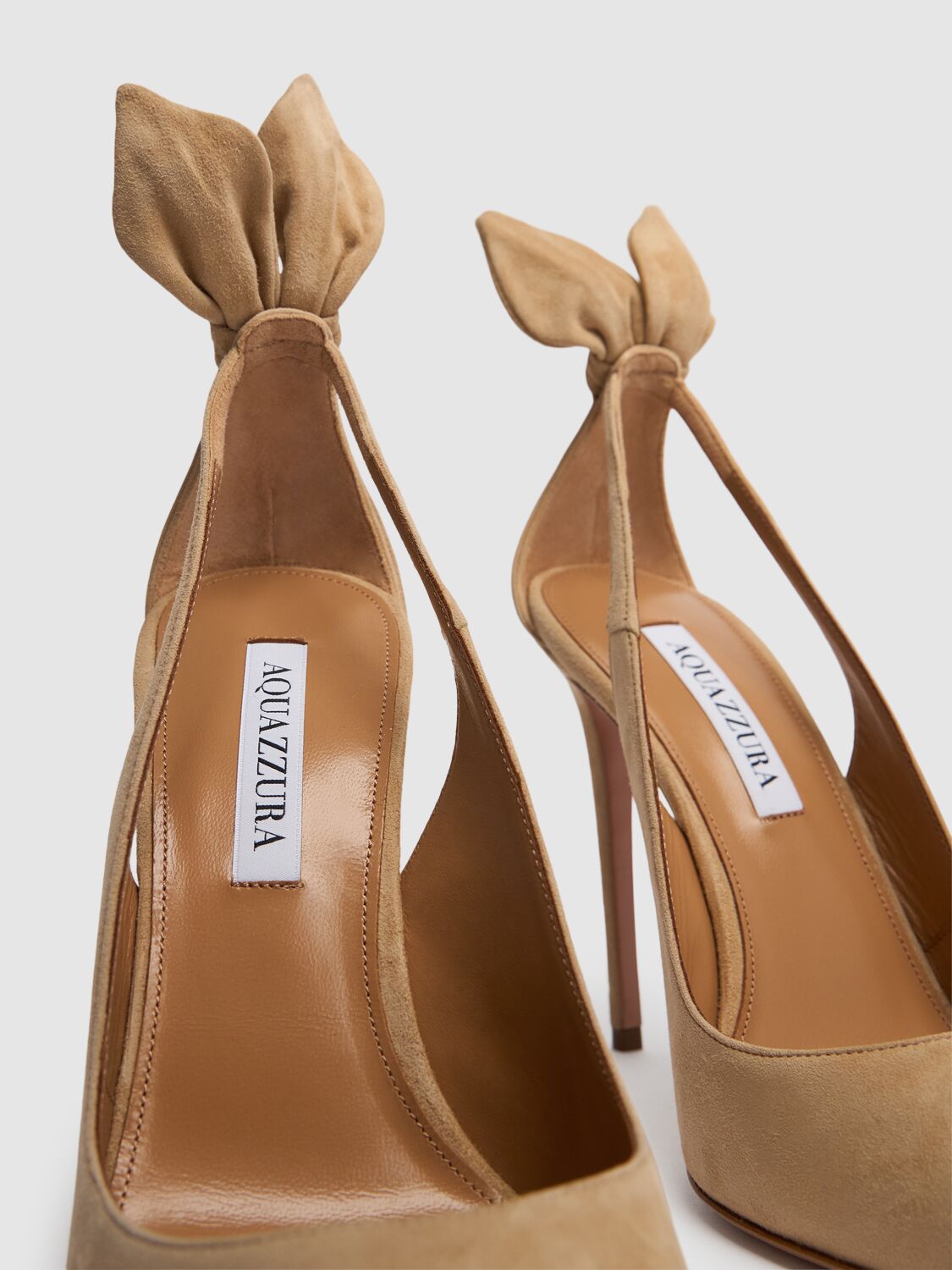 Shop Aquazzura 105mm Bow Tie Suede Pumps In Beige