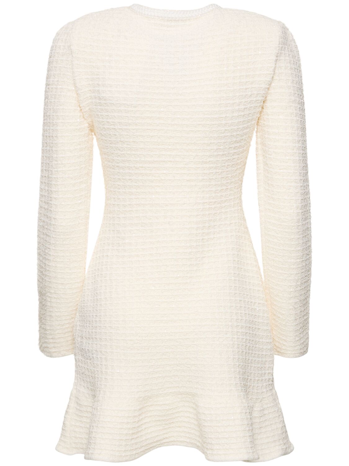 Shop Self-portrait Buttoned Knit Mini Dress In Ivory