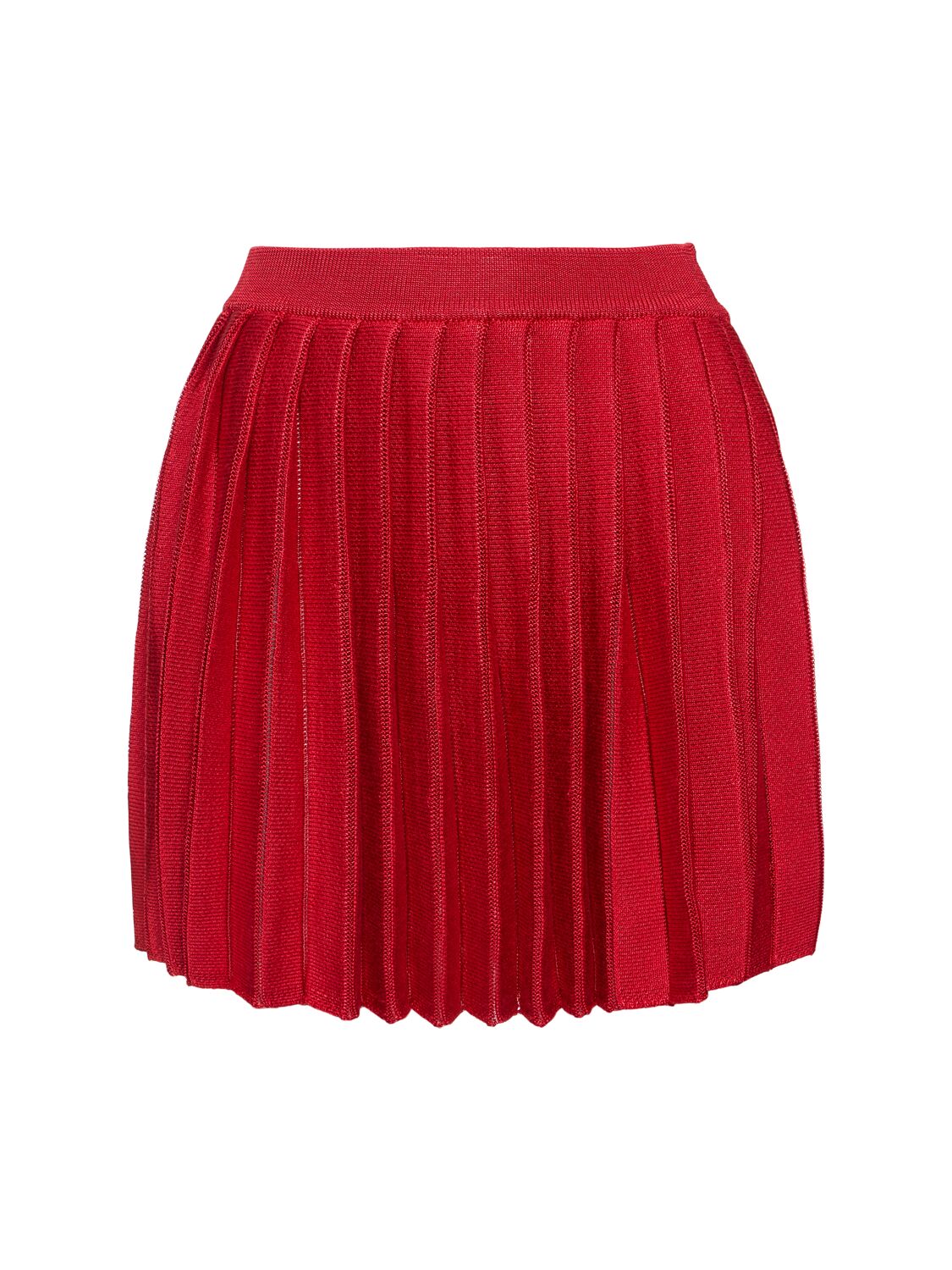 Self-portrait Pleated Knit Mini Skirt In Red