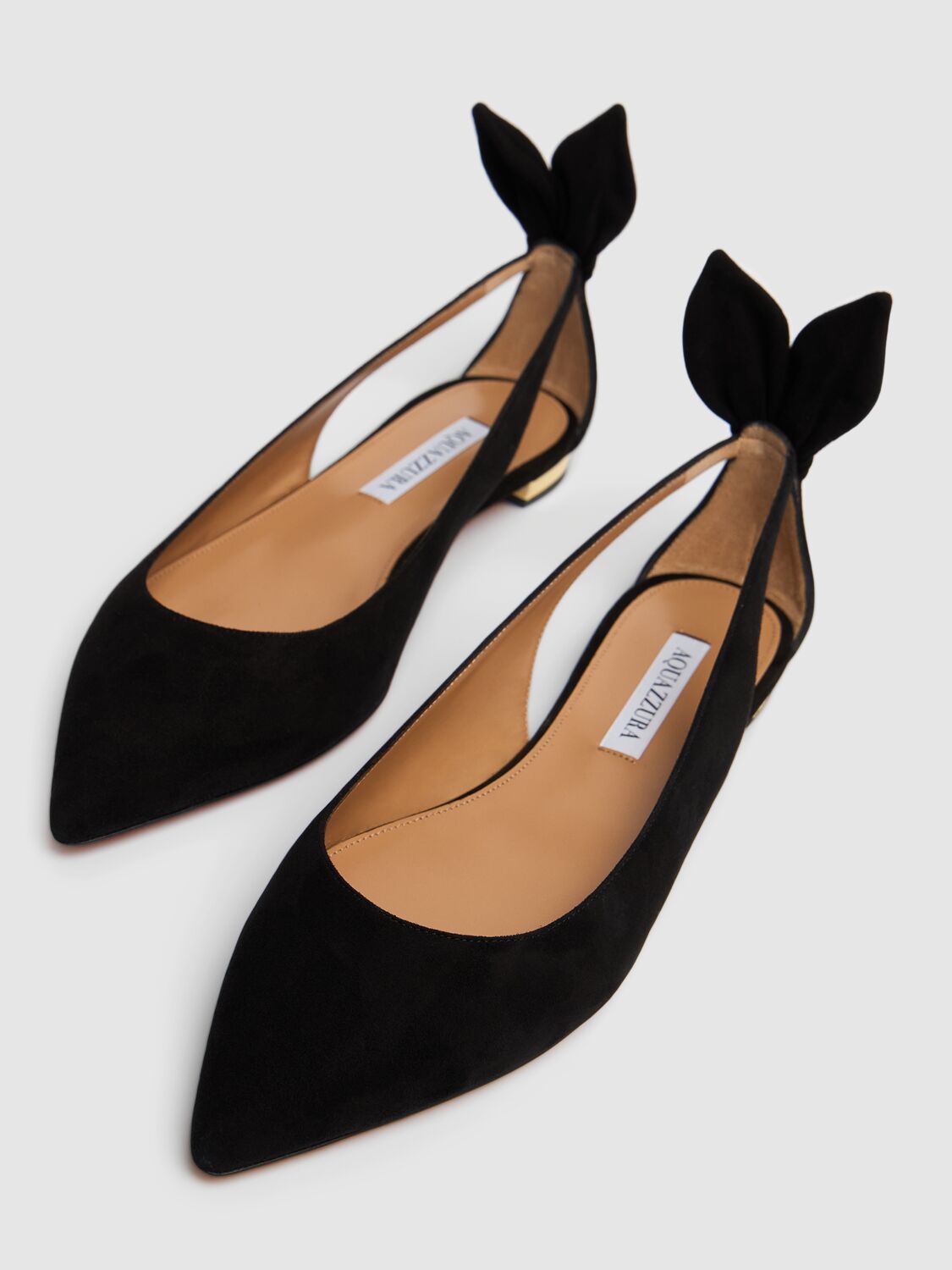 Shop Aquazzura 10mm Bow Tie Suede Ballerina Flats In Black