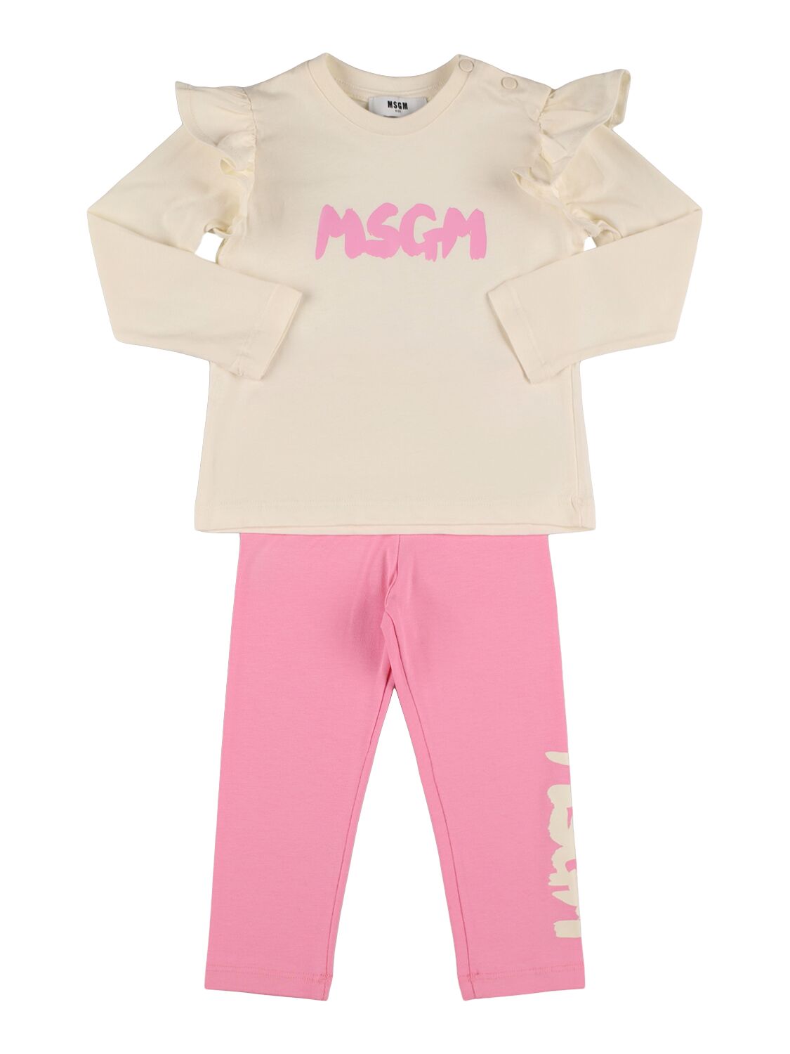 Msgm Kids' Cotton Jersey T-shirt & Leggings In White/pink