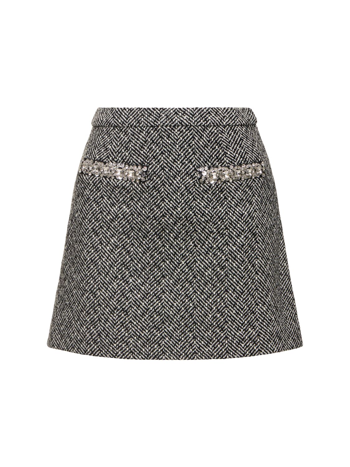 Shop Self-portrait Herringbone Mini Skirt In Black/white