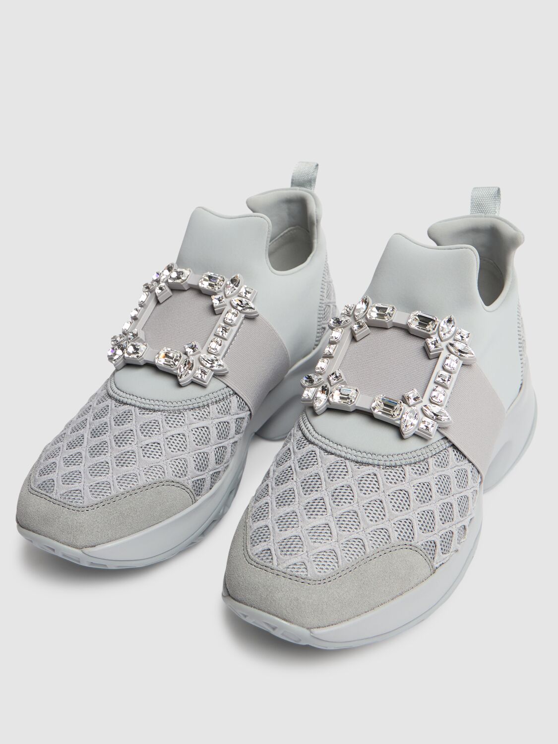 Shop Roger Vivier Viv Run Cotton & Mesh Sneakers In Cemento/platino