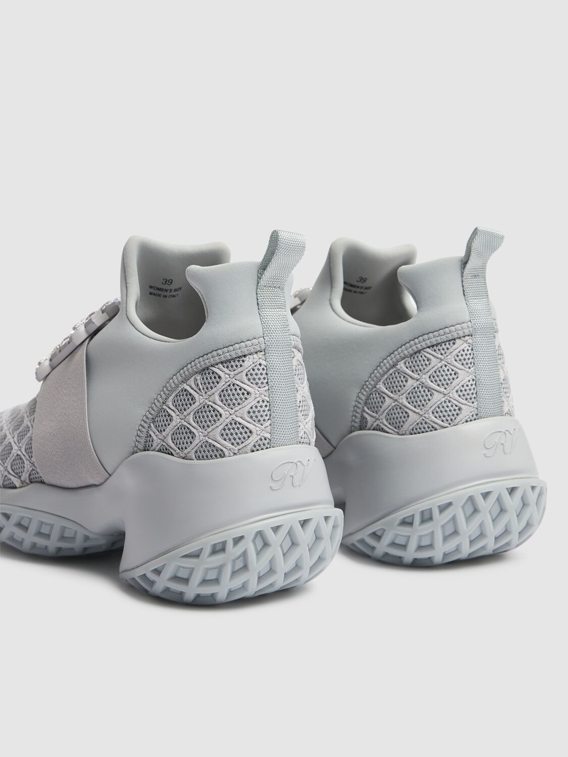 Shop Roger Vivier Viv Run Cotton & Mesh Sneakers In Cemento/platino