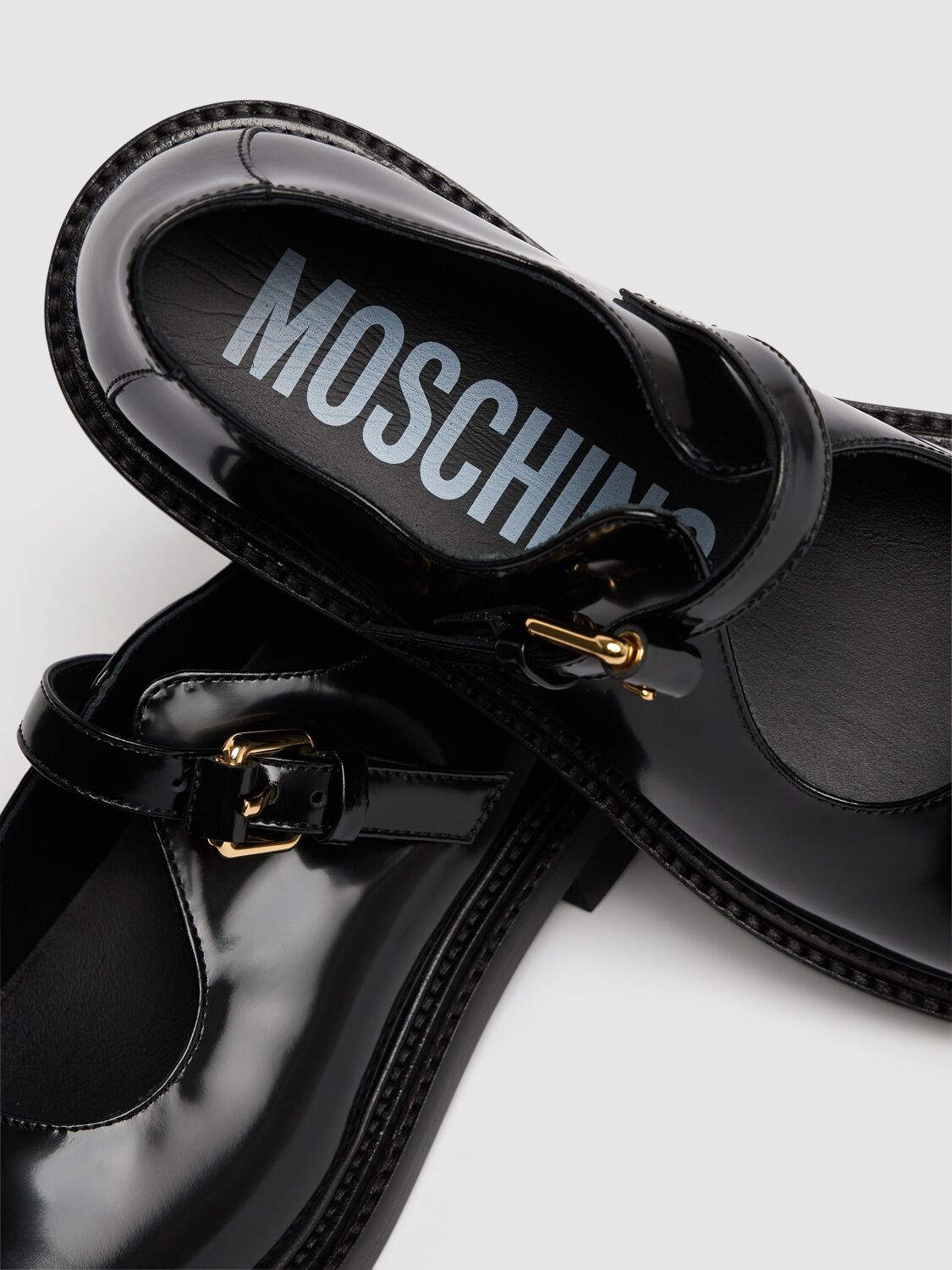 Shop Moschino 40mm Leather Mary Jane Heels In Black