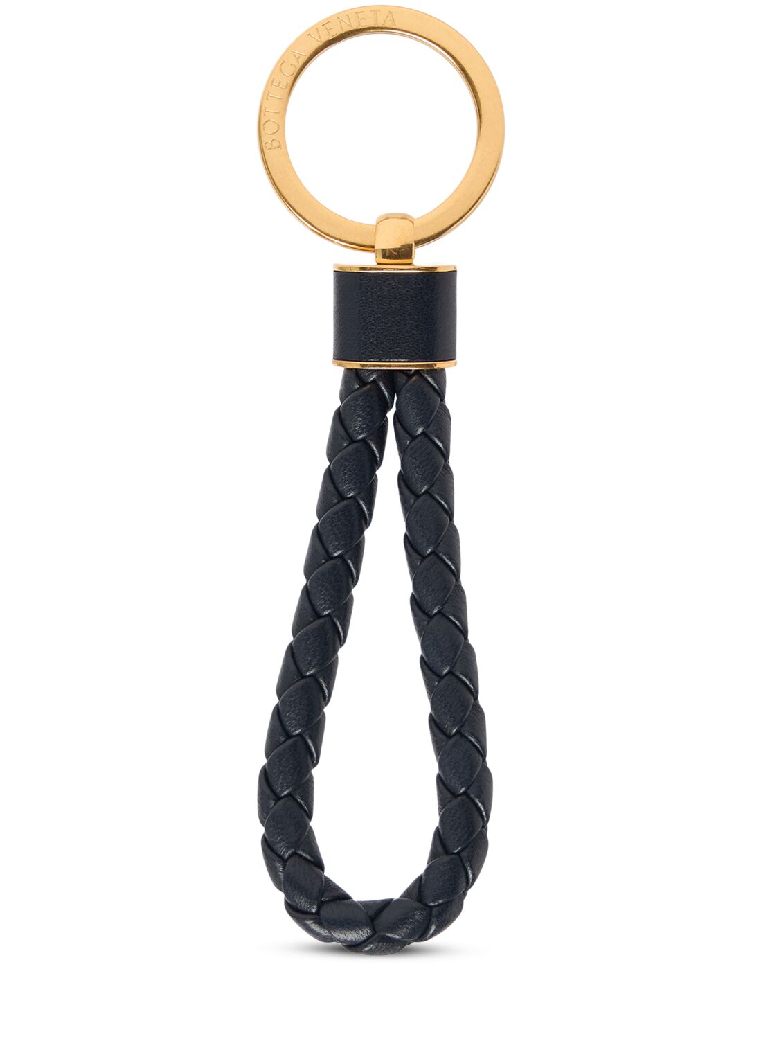 Bottega Veneta Intreccio Leather Key Ring In Black  