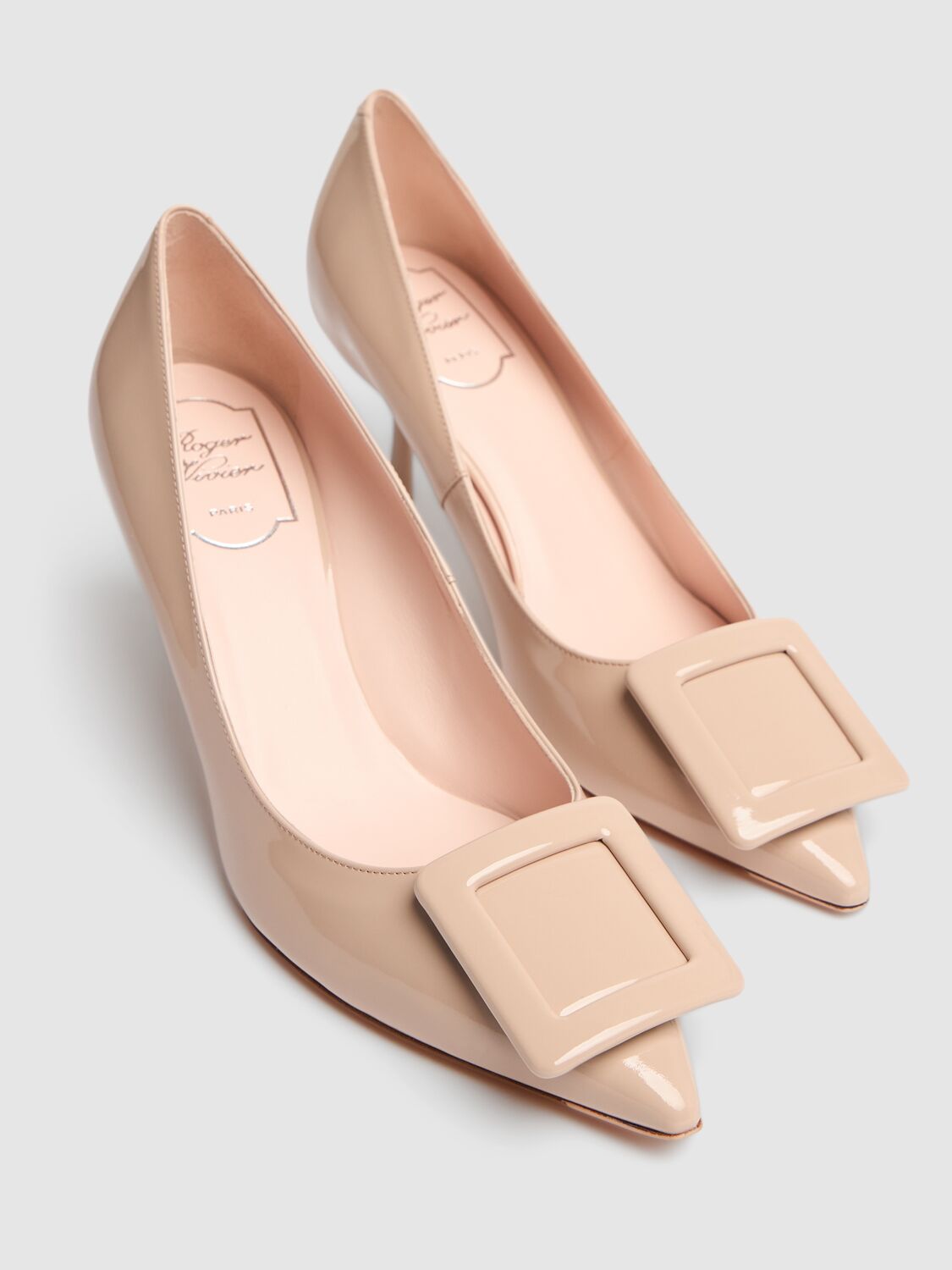 Shop Roger Vivier 65mm Viv In The City Patent Leather Pump In Nude