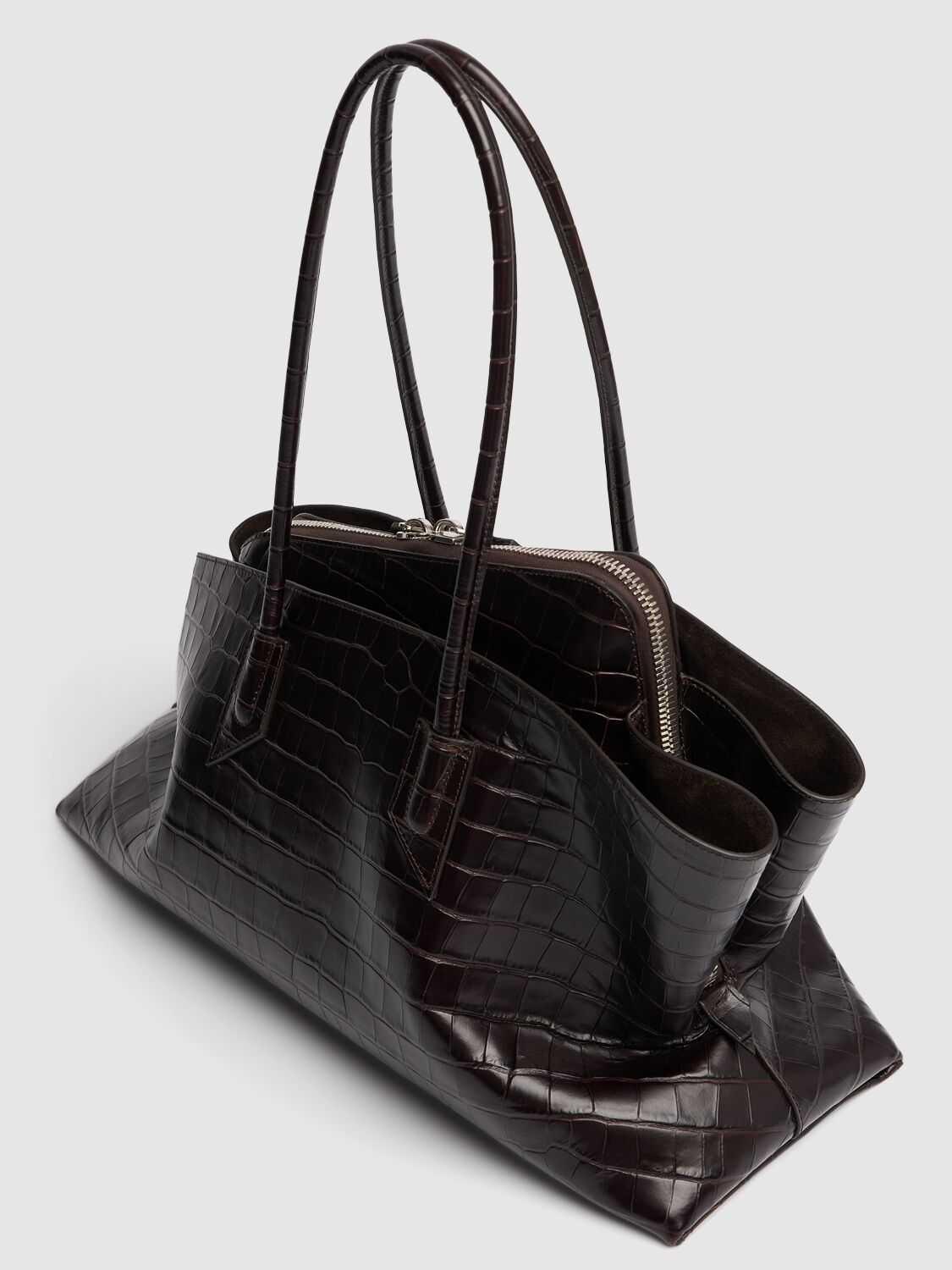 Attico La Passeggiata Embossed Leather Tote Bag In Brown