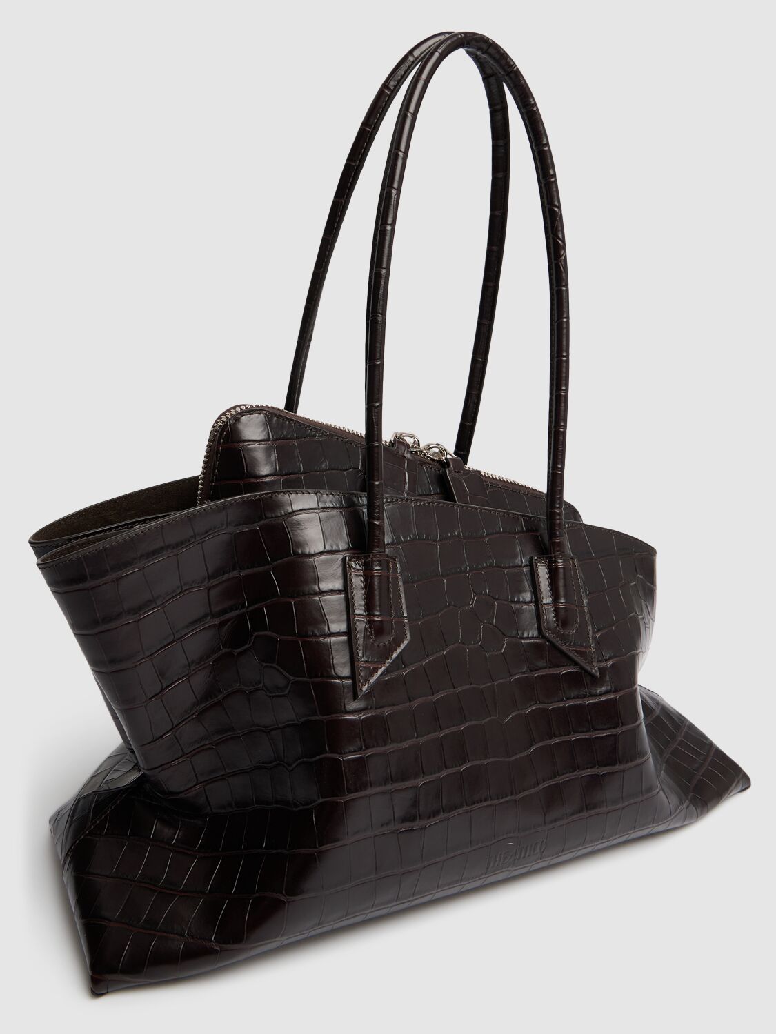 Attico La Passeggiata Embossed Leather Tote Bag In Brown