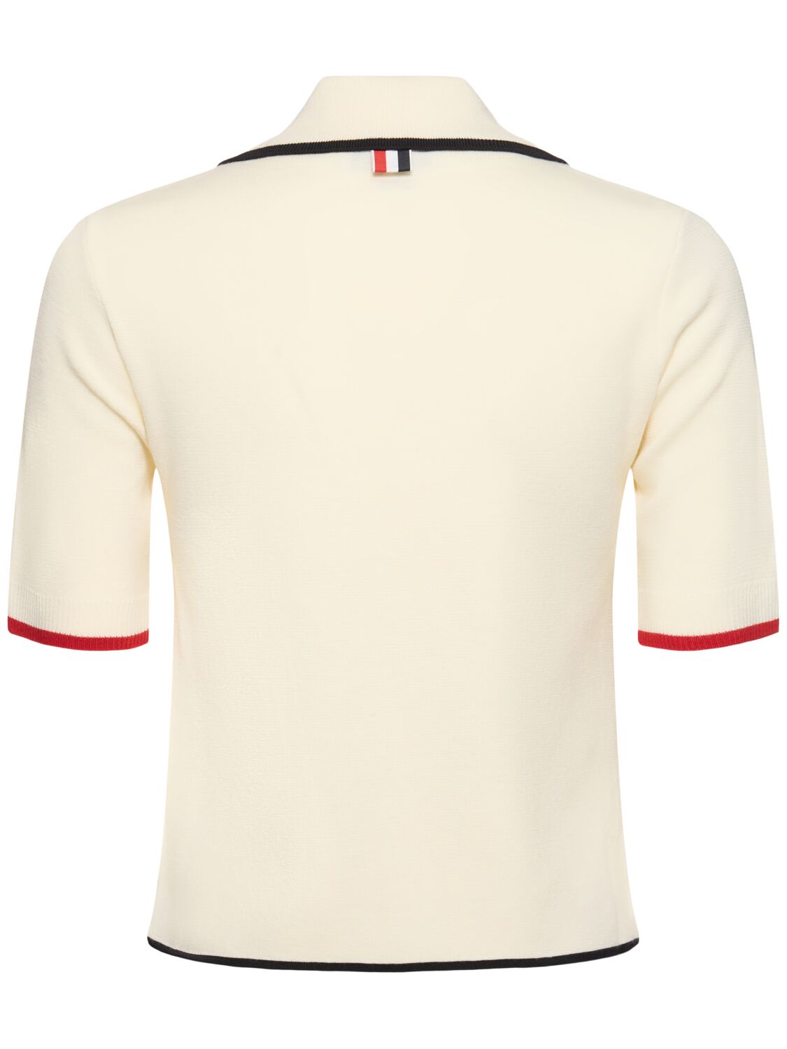 Shop Thom Browne Milano Stitch S/s Zip-up Wool Polo Top In White