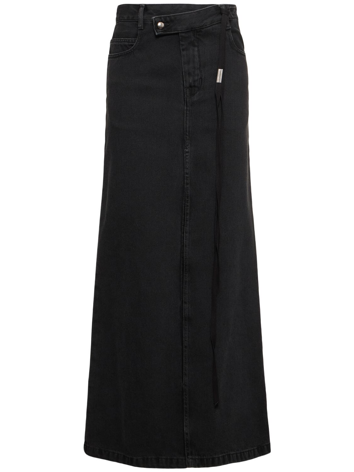 Silya Asymmetric Waist Denim Long Skirt