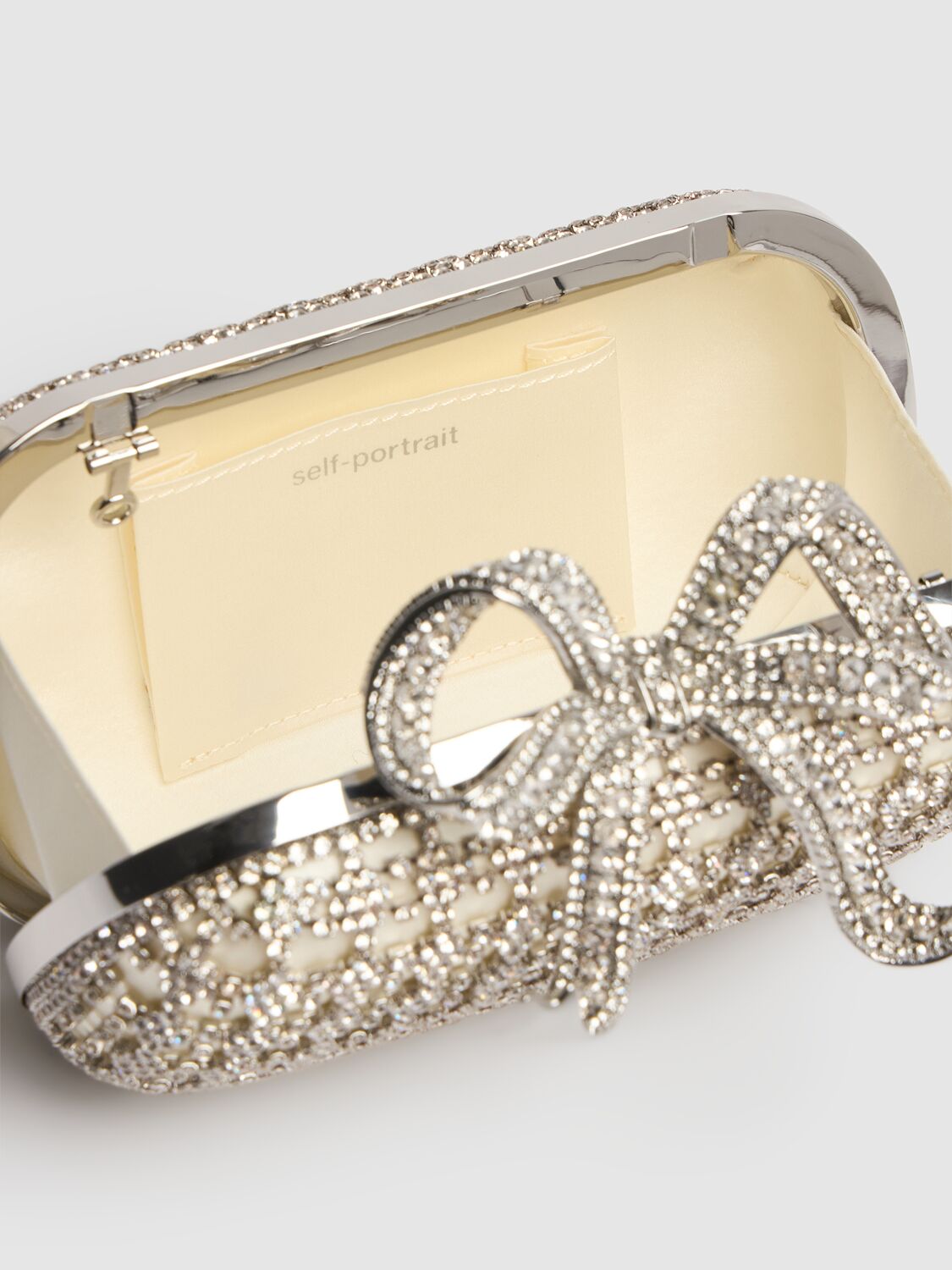 Shop Self-portrait Chainmail Crystal Clutch In Cream