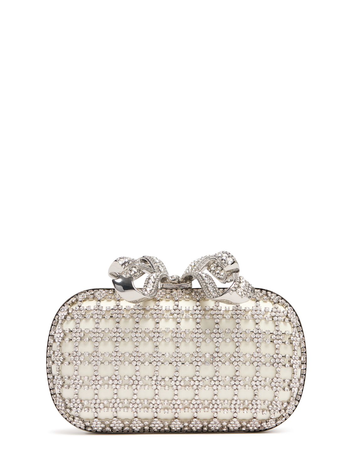 Shop Self-portrait Chainmail Crystal Clutch In Cream