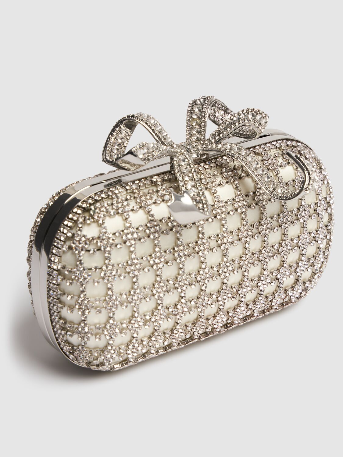 Shop Self-portrait Chainmail Crystal Clutch In Cream