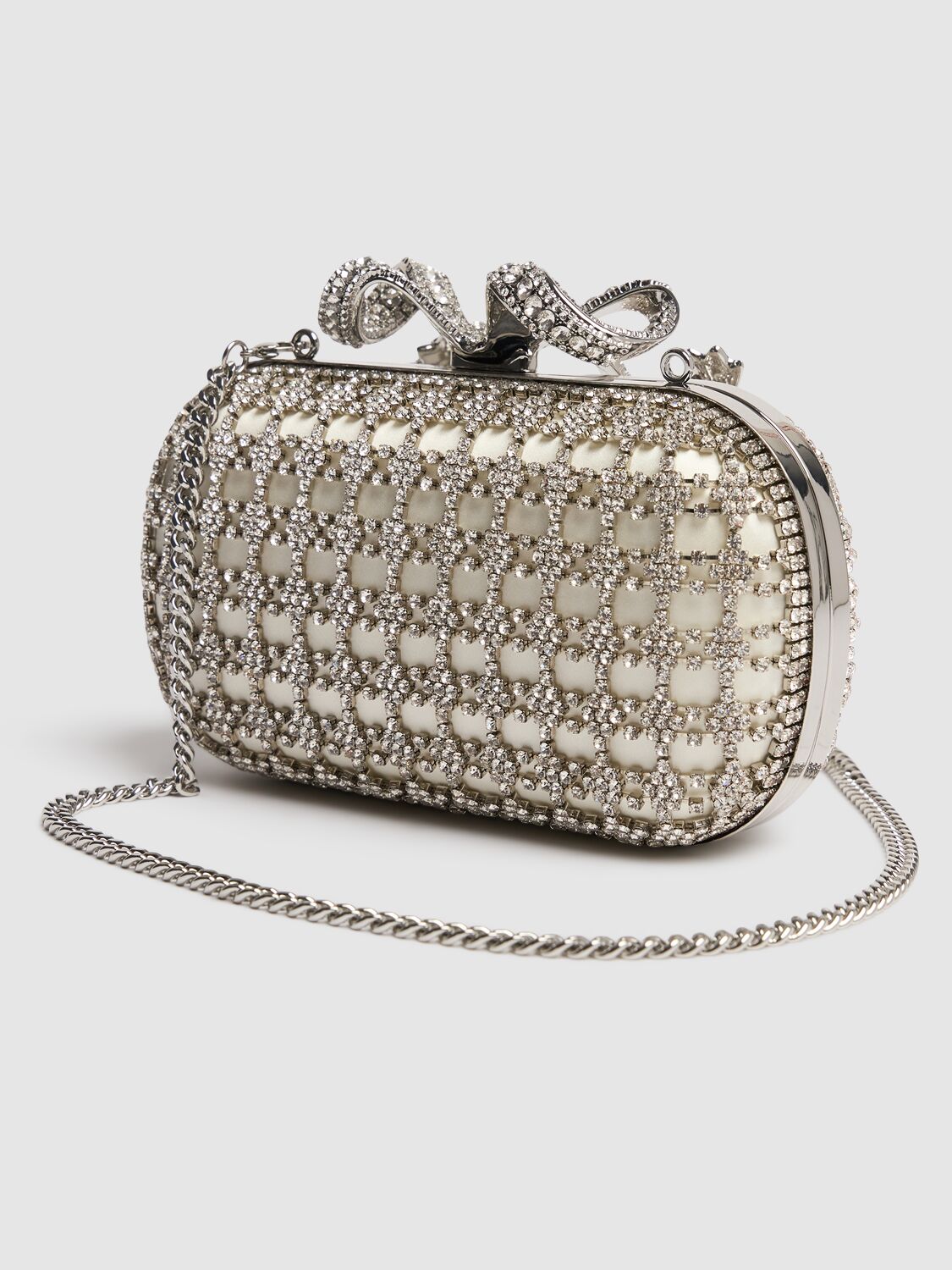 Shop Self-portrait Chainmail Crystal Clutch In Cream