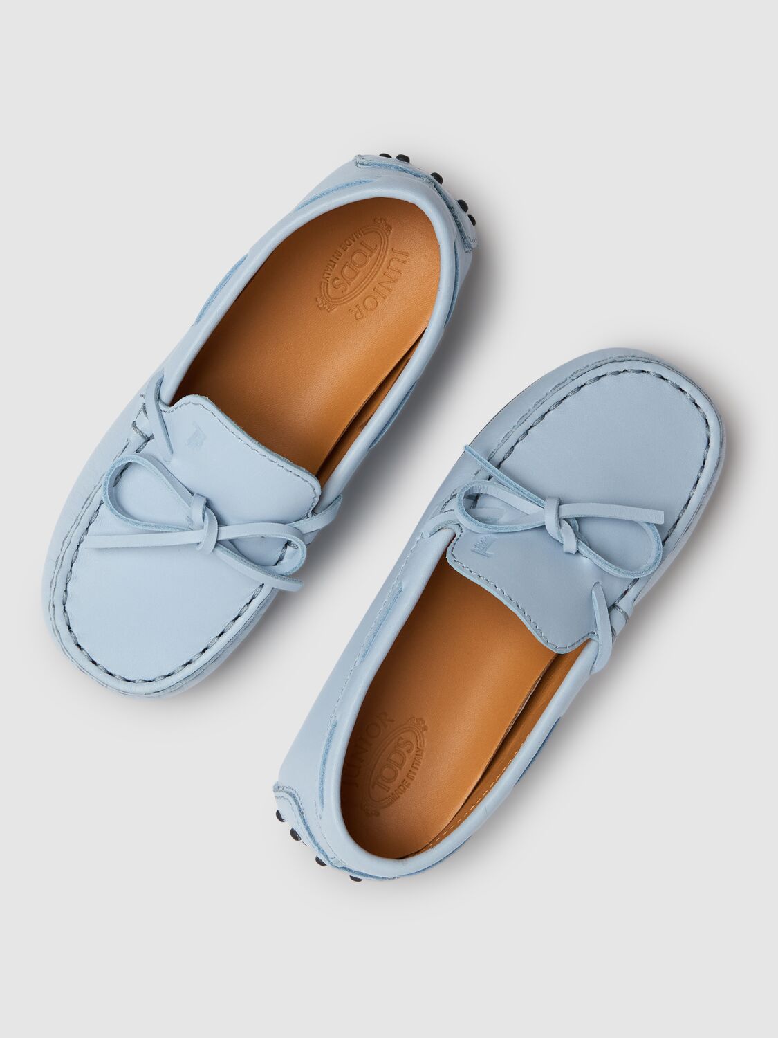 Shop Tod's Junior Gommino Leather Loafers W/laces In Light Blue