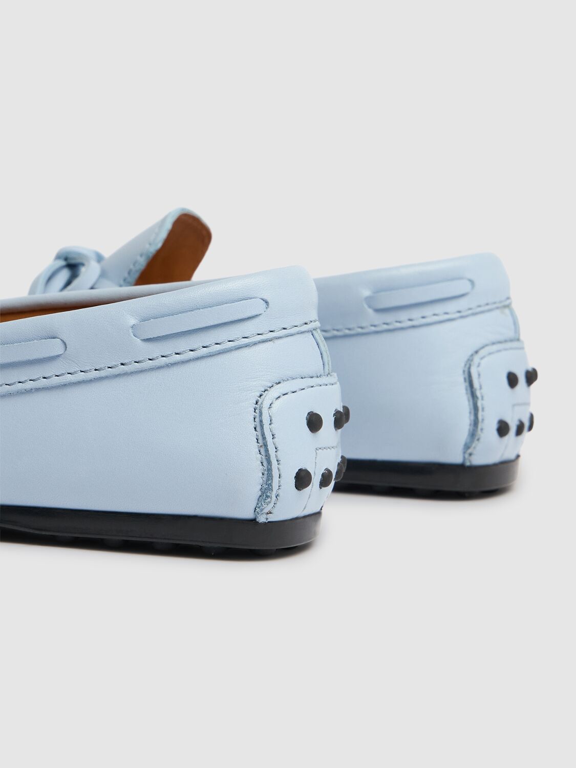 Shop Tod's Junior Gommino Leather Loafers W/laces In Light Blue