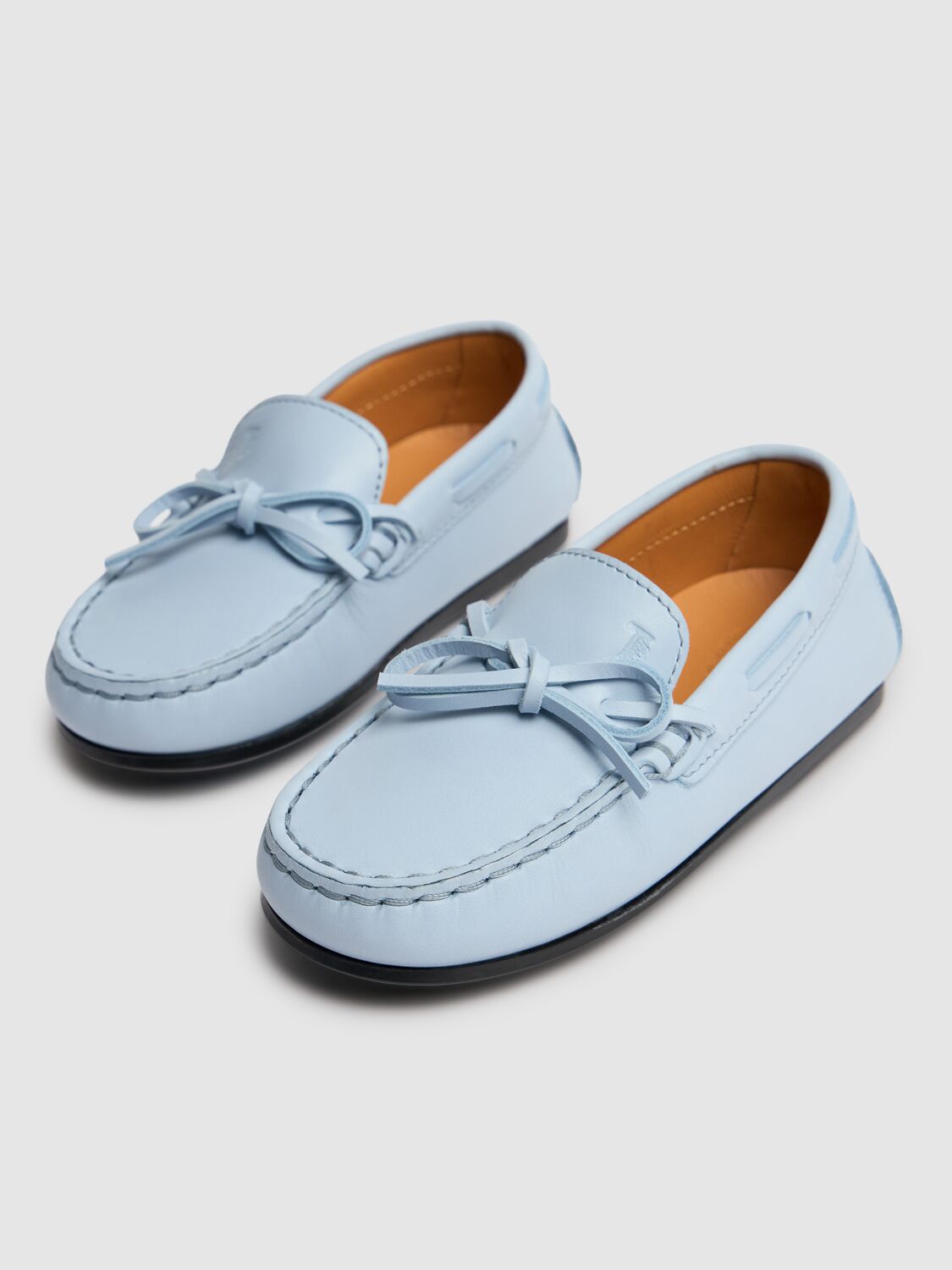 Shop Tod's Junior Gommino Leather Loafers W/laces In Light Blue