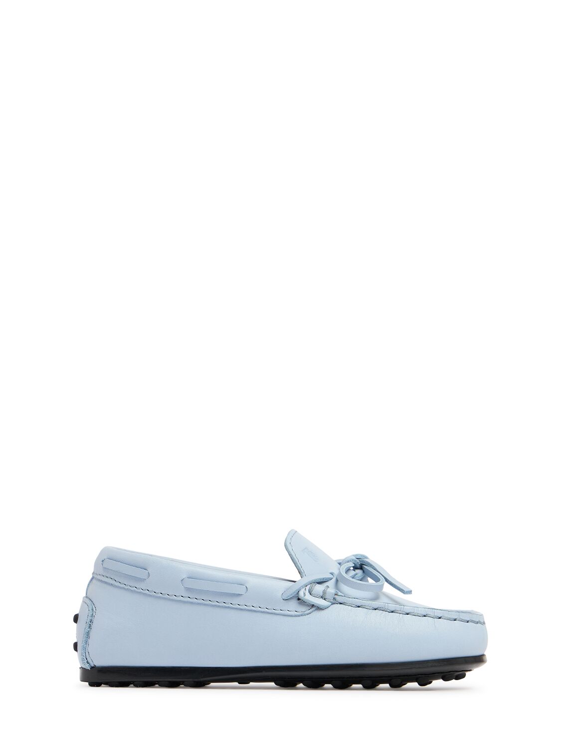 Tod's Junior Gommino Leather Loafers W/laces In Light Blue