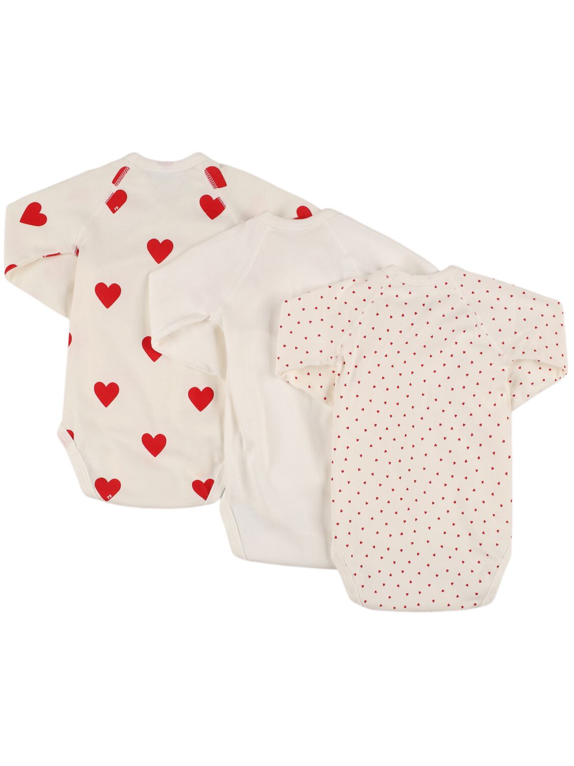 Shop Petit Bateau Set Of 3 Heart Cotton Bodysuits In Multicolor